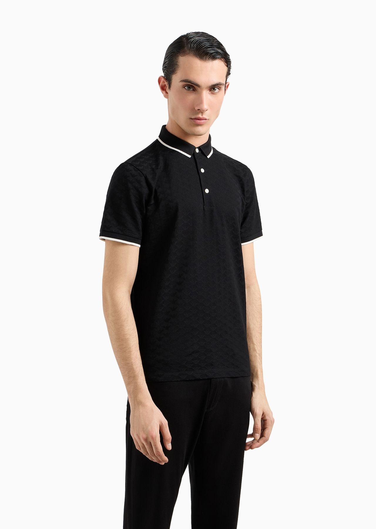 Mercerised jersey polo shirt with all-over jacquard eagle - 2