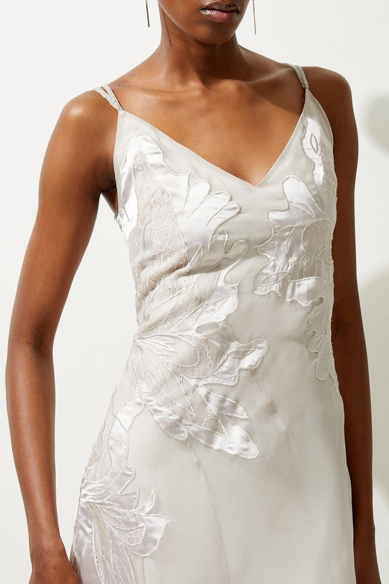 Petite Satin Applique Woven Maxi Dress 4