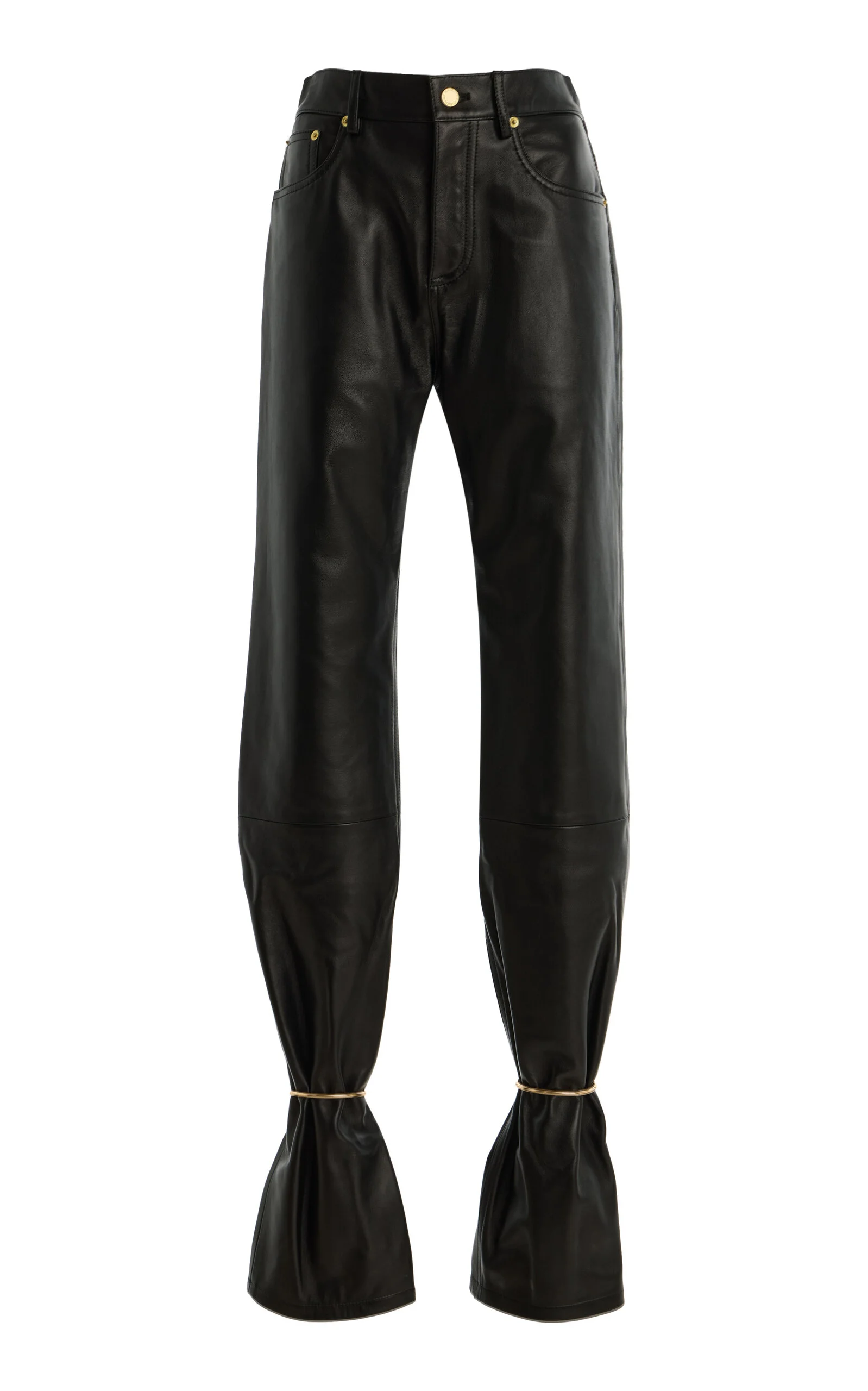 Marion Cuffed Plonge-Leather Straight-Leg Pants black - 1