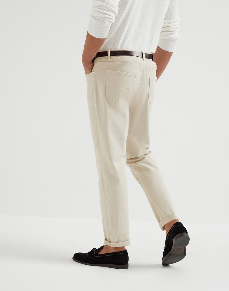 Brunello Cucinelli Garment-dyed comfort lightweight denim traditional fit five-pocket trousers outlook