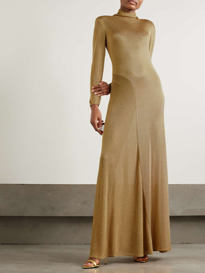 TOM FORD Paneled metallic jersey turtleneck gown outlook