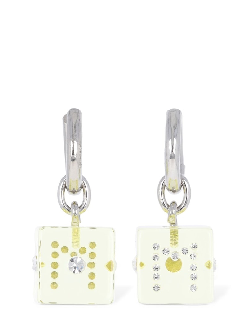 Resin earrings w/ dice & crystal - 1