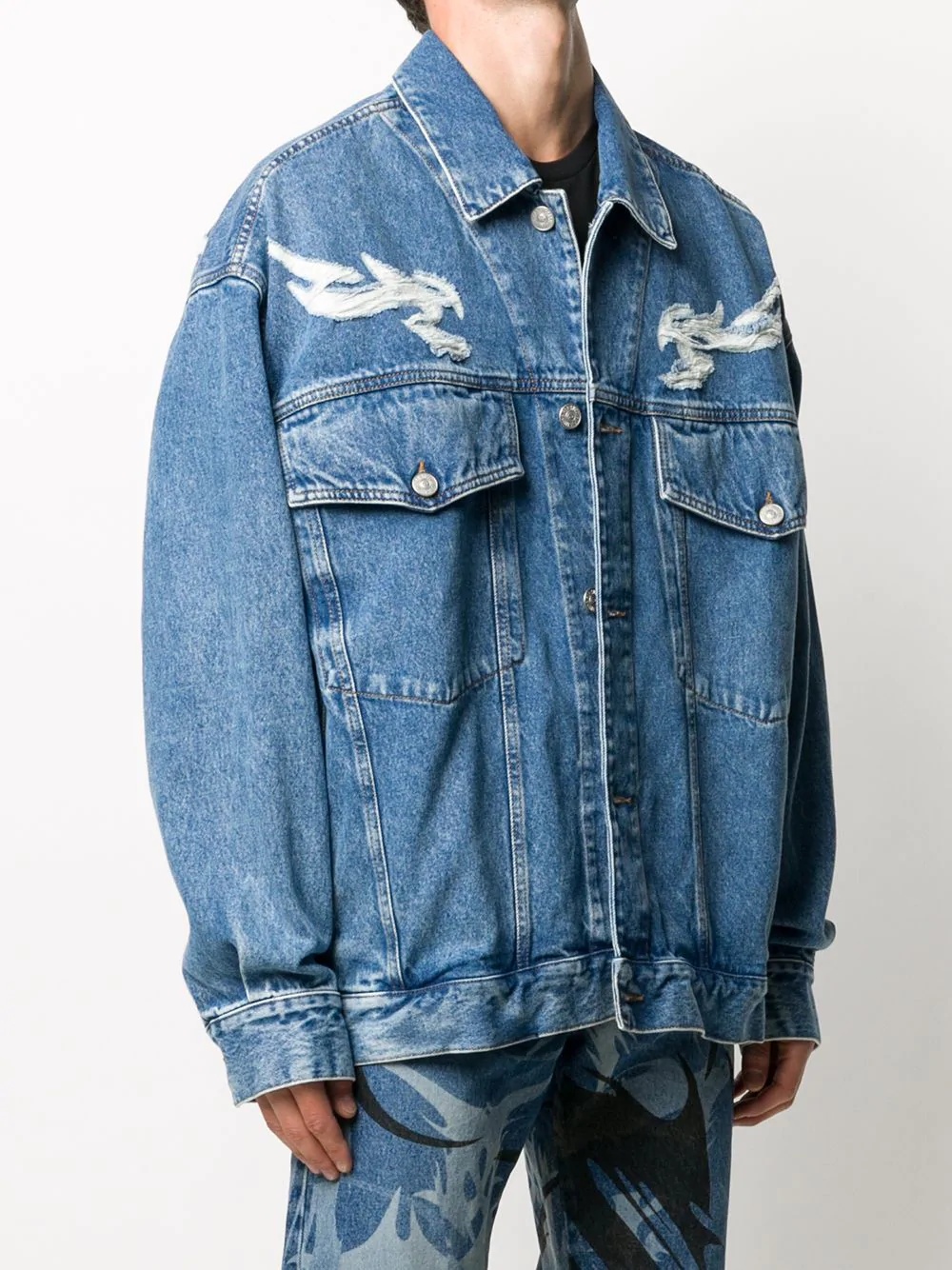 lasered effect denim jacket - 3