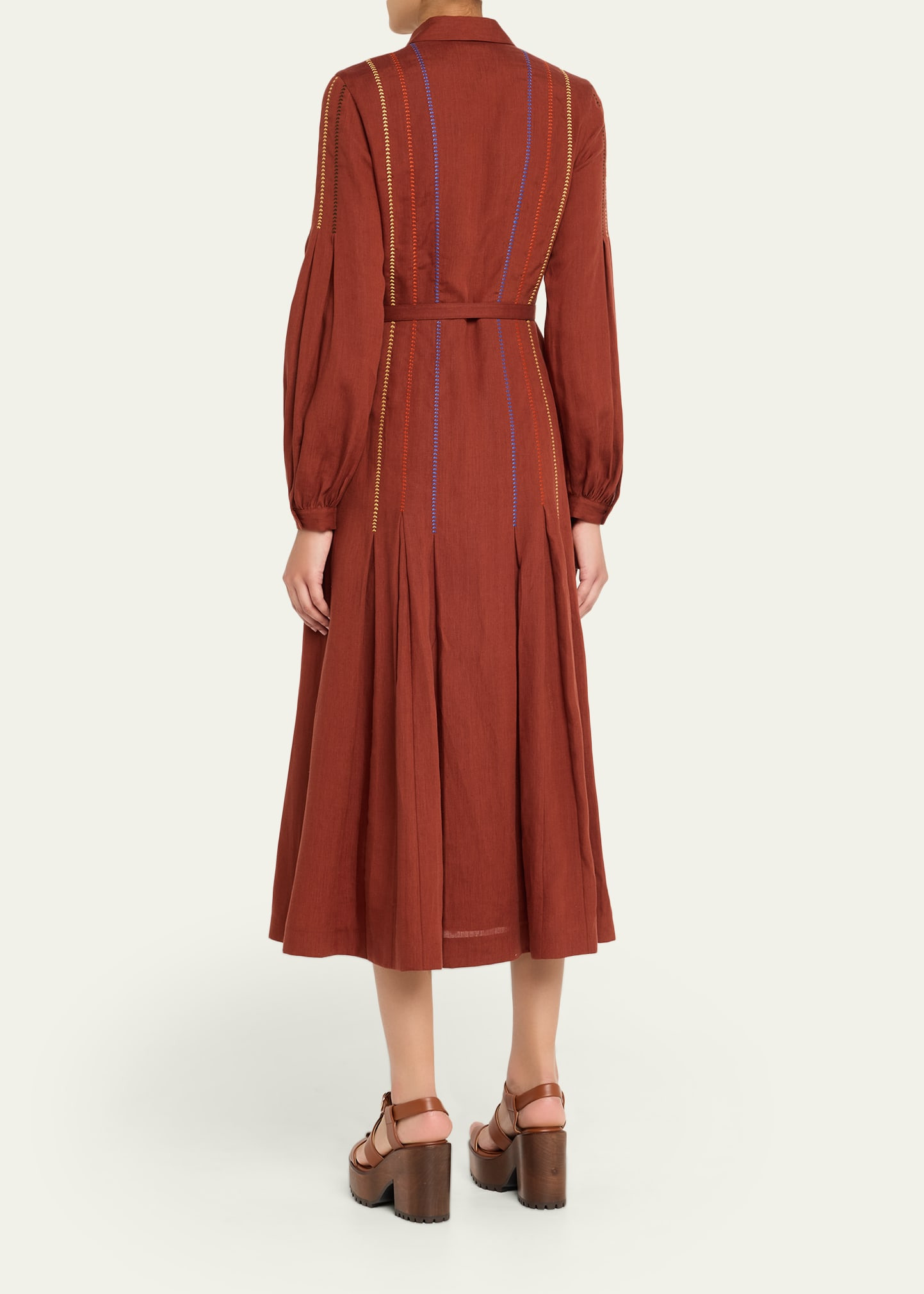 Aleka Pleated Linen Long-Sleeve Midi Shirtdress - 3