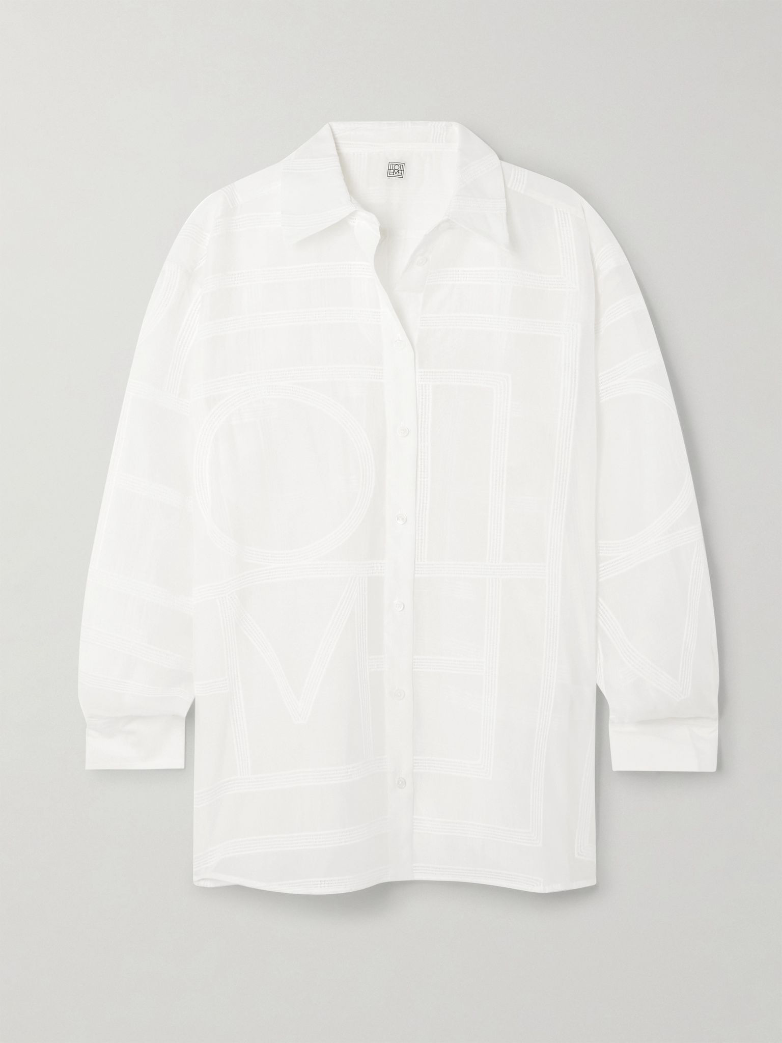 Embroidered organic cotton and silk-blend voile shirt White - 1