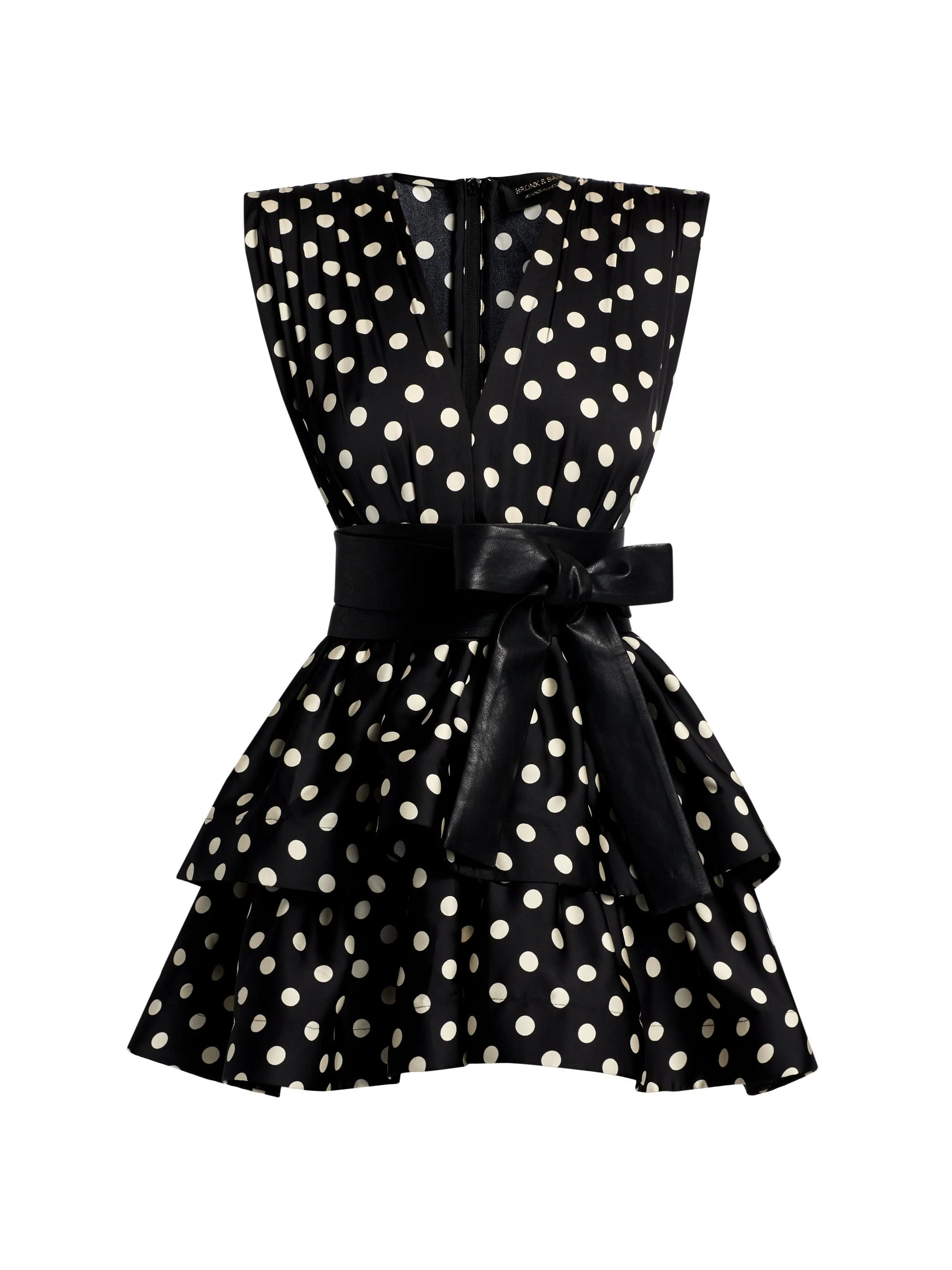 Women's Riley Polka Dot Ruffle Minidress - Black White - 1