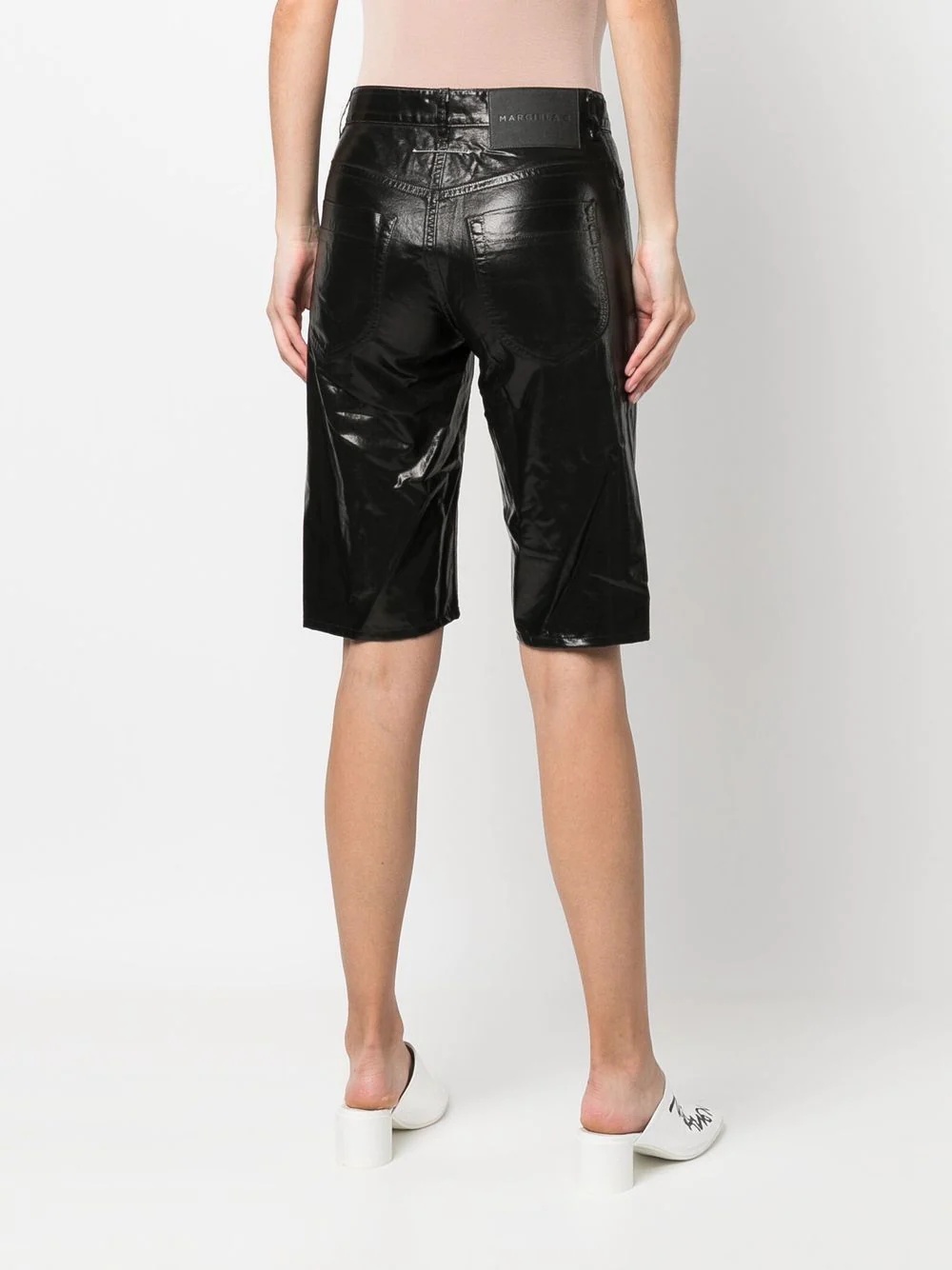 laminated straight denim shorts - 4