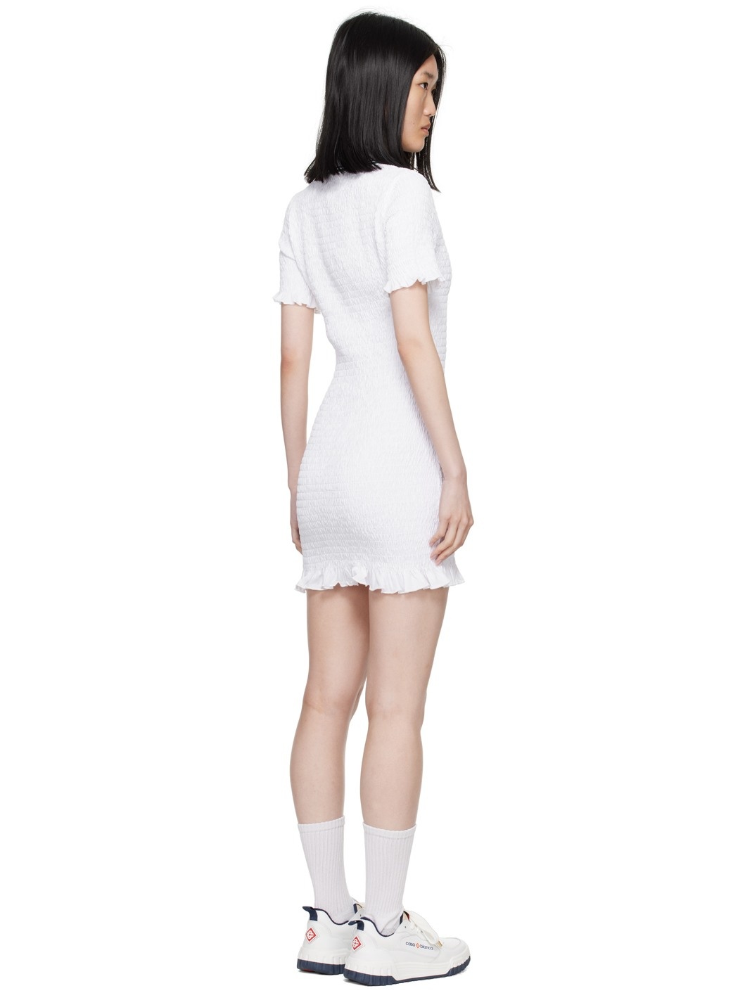 White Shirred Minidress - 3
