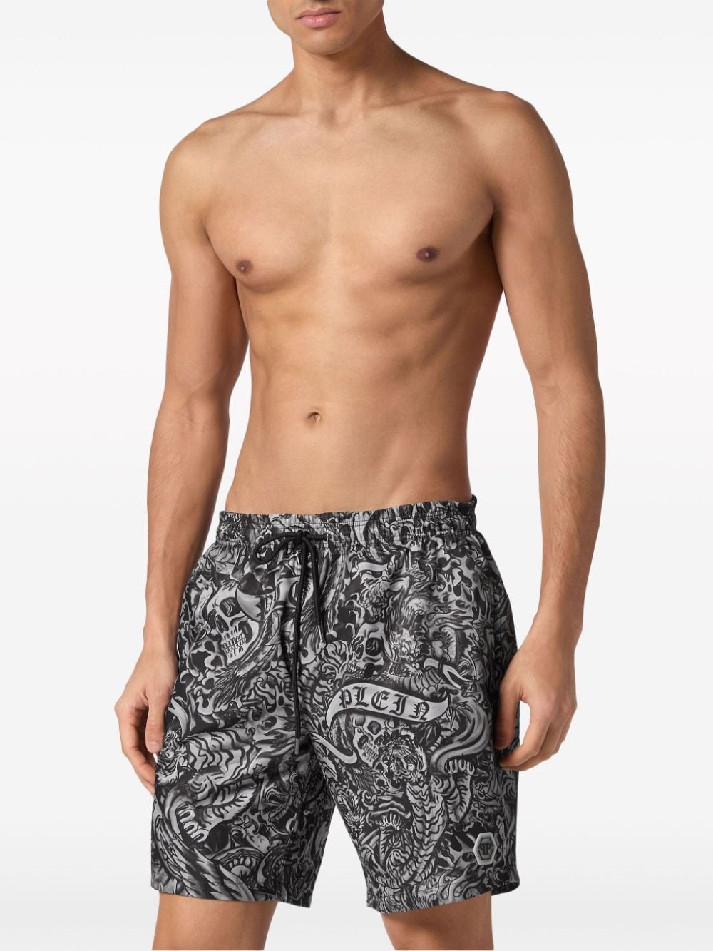 Tattoo-print drawstring swim shorts - 3