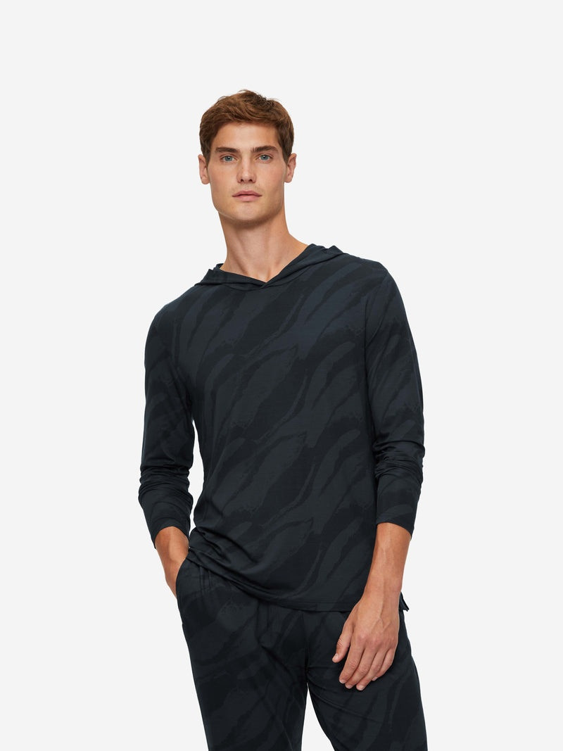 Derek Rose Men's Pullover Hoodie London 8 Micro Modal Black outlook