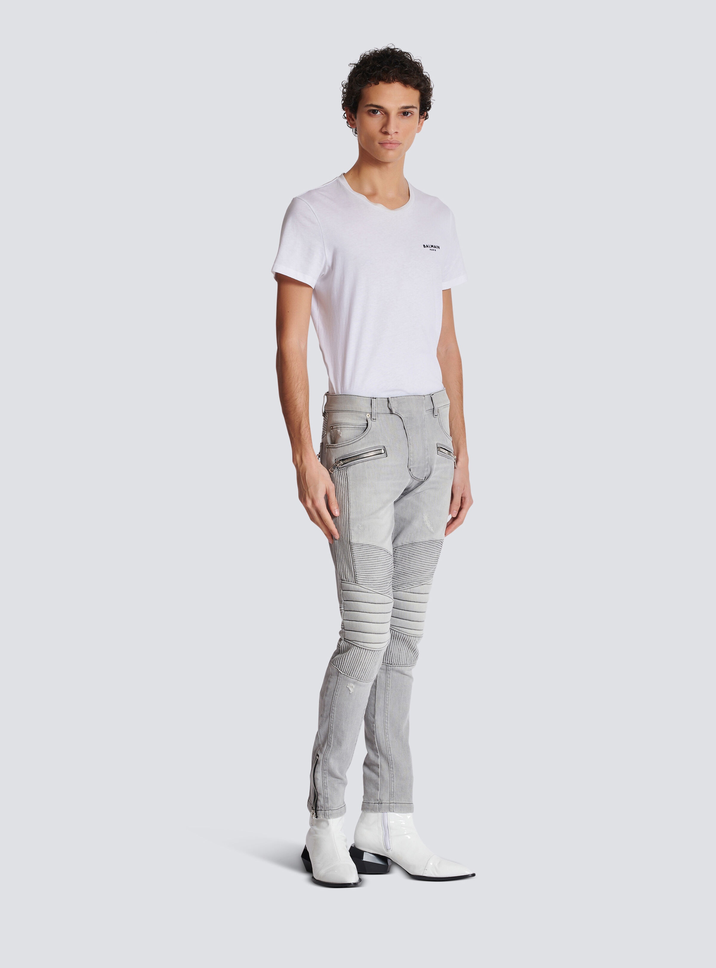 Biker jeans in Grey quilted denim - 3