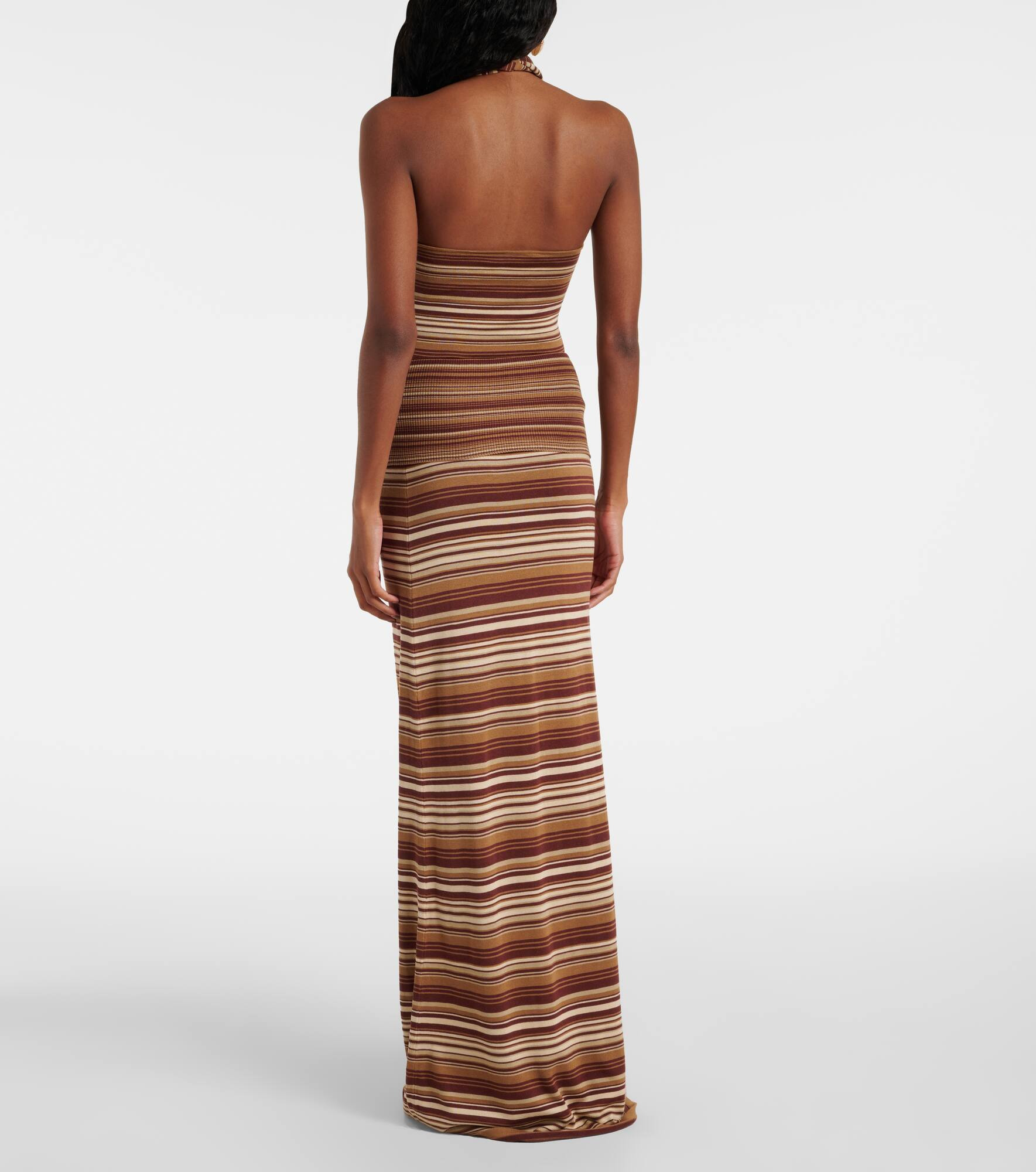Knitted striped silk-blend maxi skirt - 3