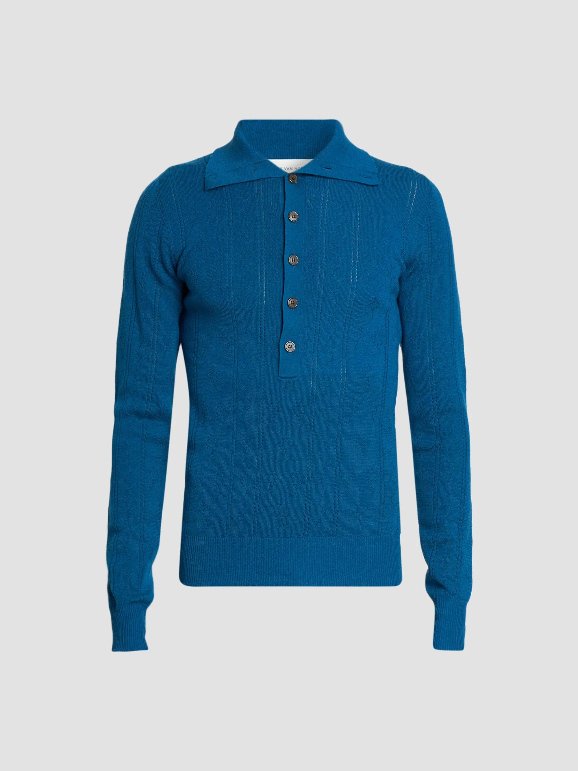 Men's Slim-Fit Wool-Cotton Polo Sweater - Petrol - 1