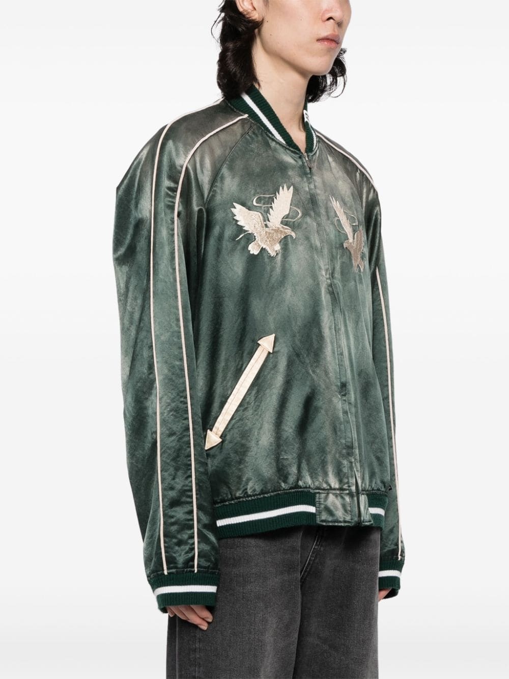 embroidered satin bomber jacket - 3