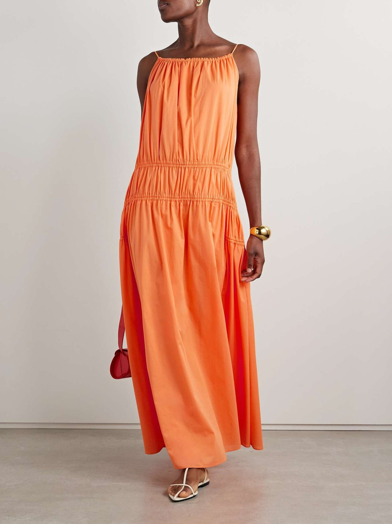 Another Tomorrow Gathered tiered cotton-poplin maxi dress Orange outlook