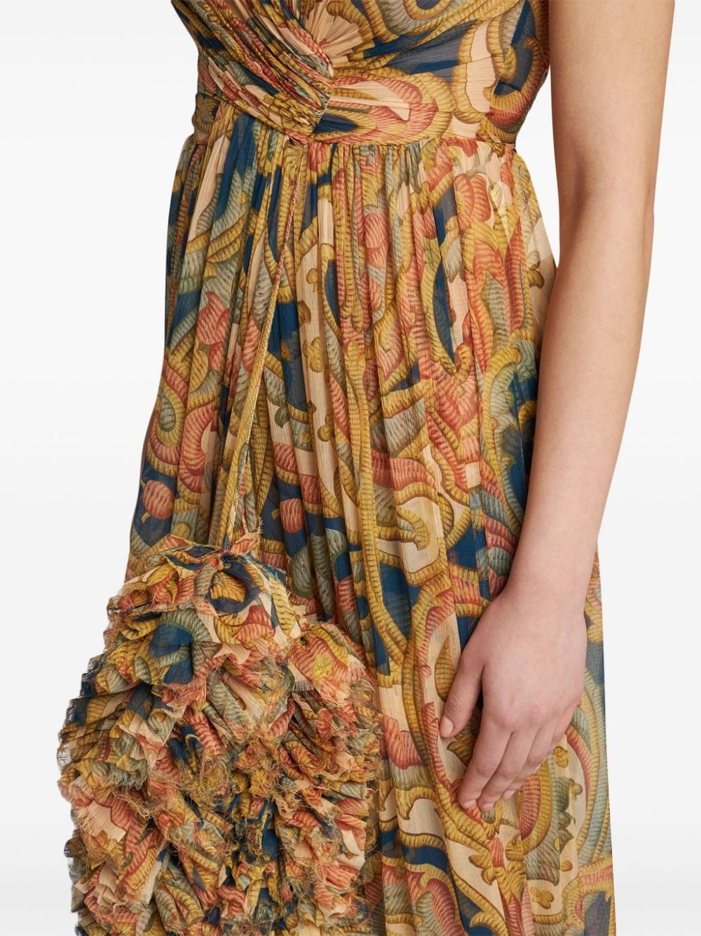 ruched-detailing printed silk maxi dress - 4