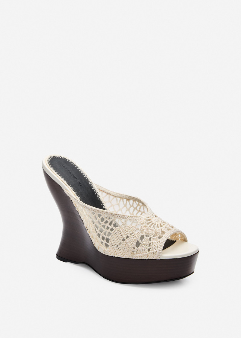 MAGDA BUTRYM Leather wedge sandals in cream crochet outlook
