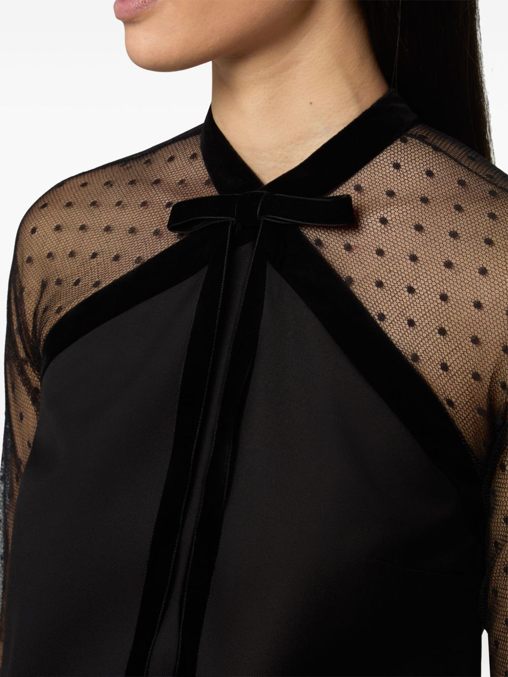 velvet-trimmed tulle-sleeve minidress - 5