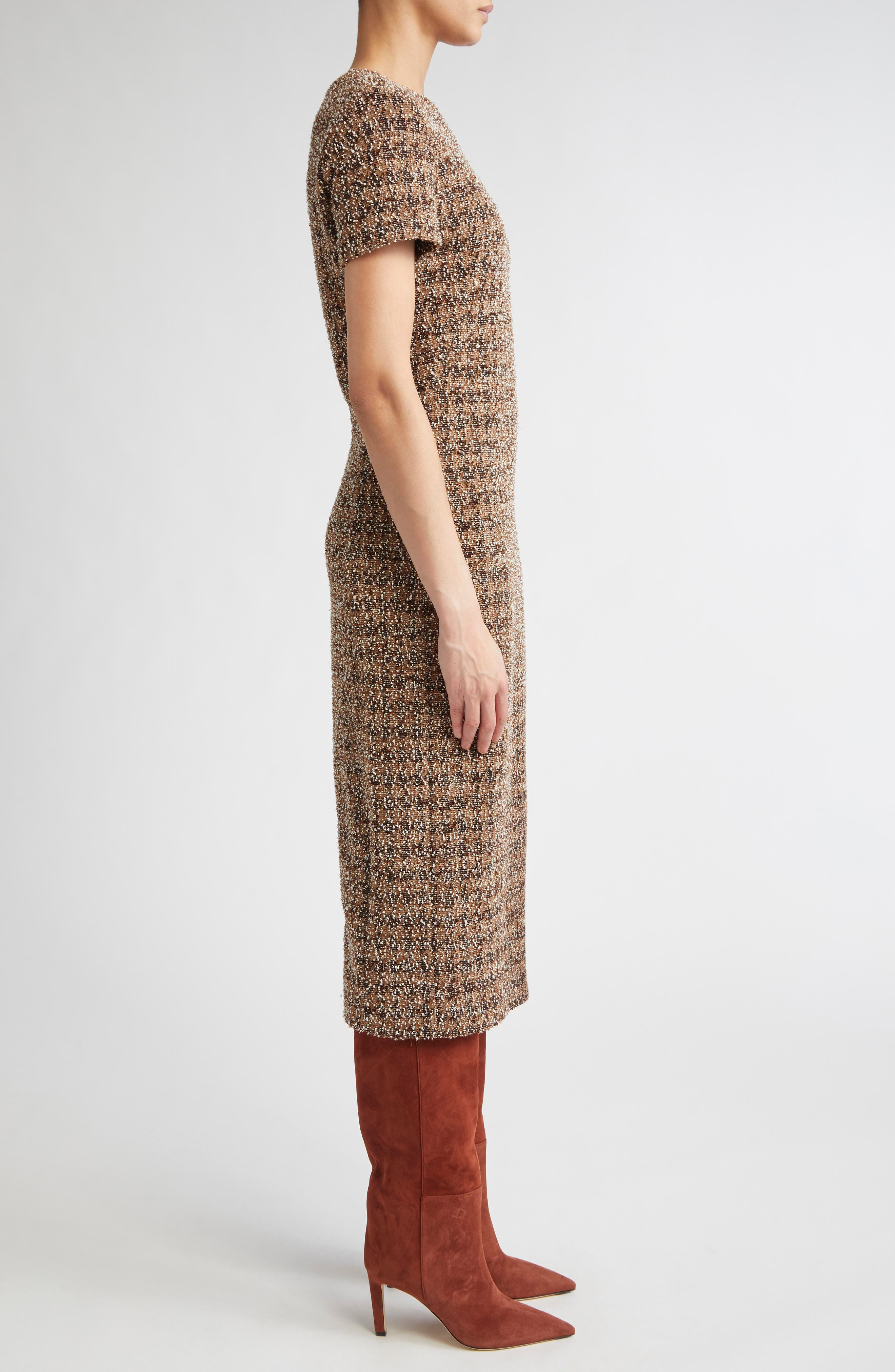 Max Mara Giugno Bouclé Jersey Sheath Dress in Camel at Nordstrom - 3