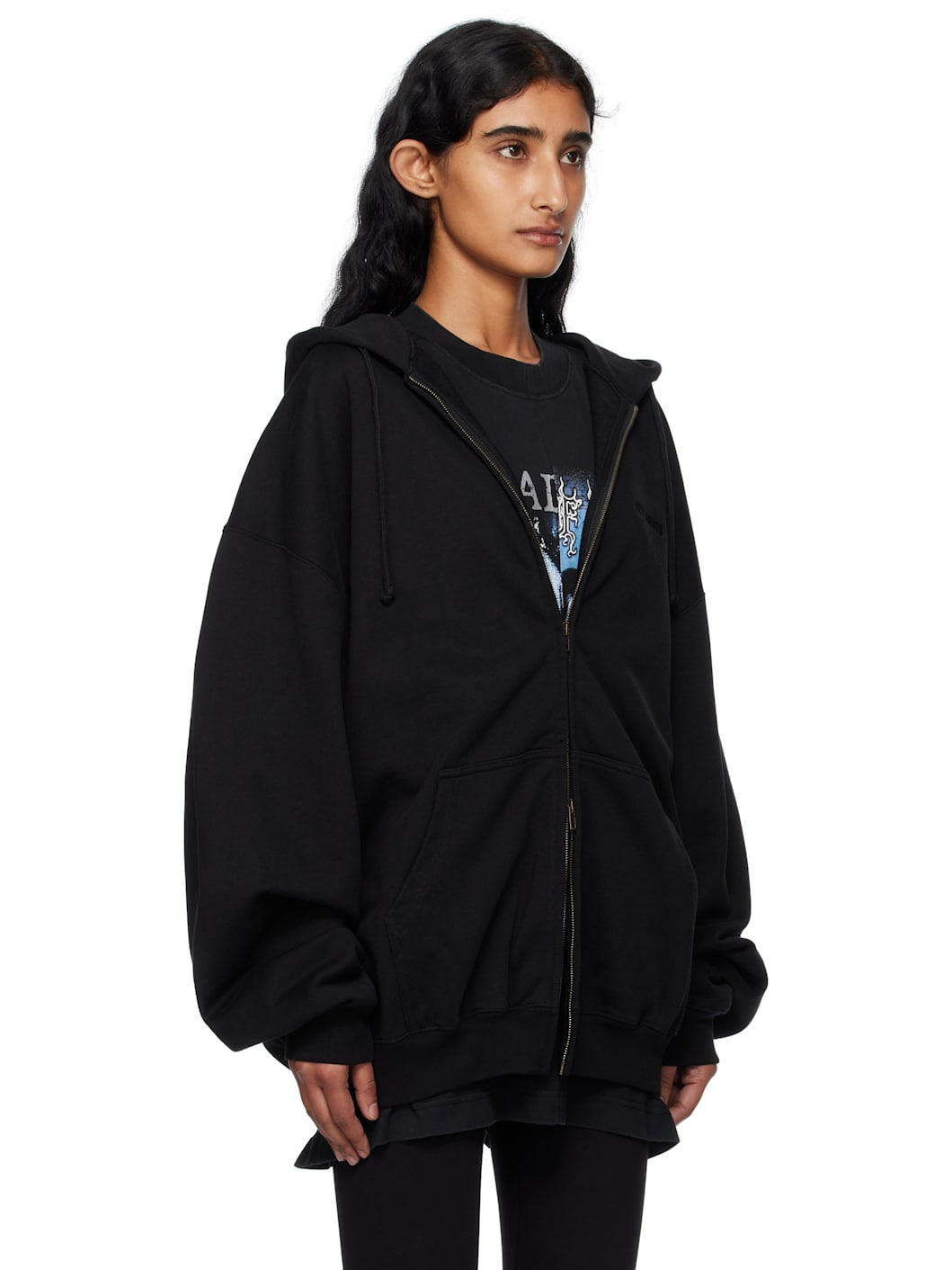 Black Logo Oversized Zip-Up Hoodie - 2