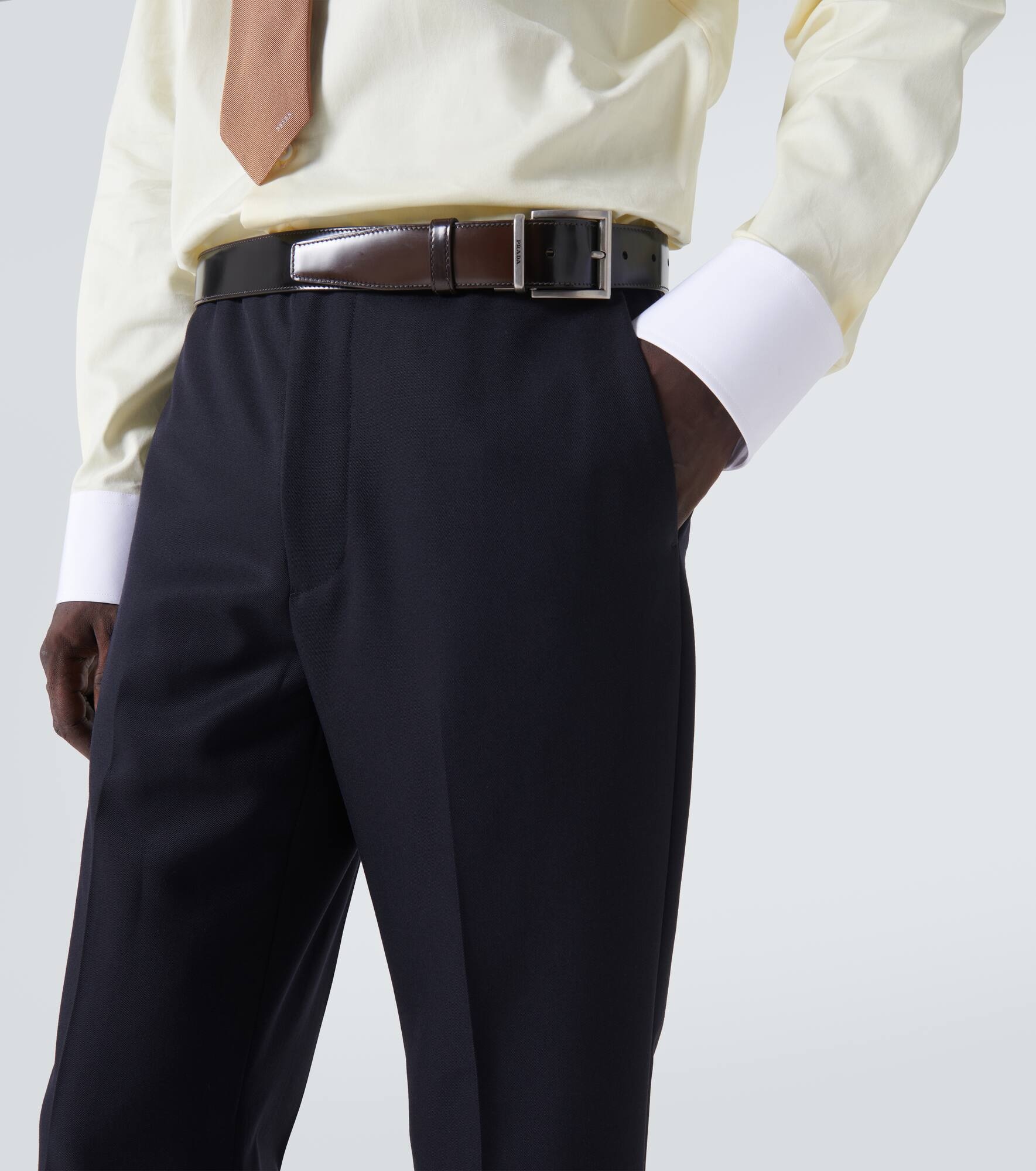 Belted wool gabardine straight pants - 5