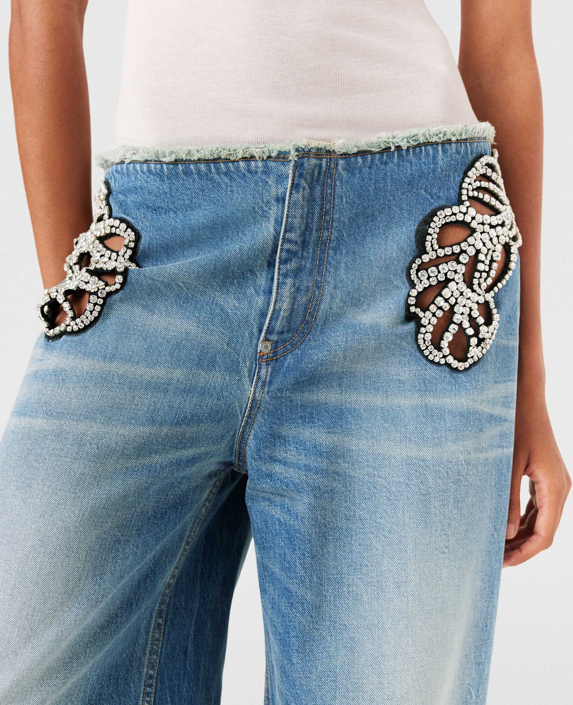 Diamanté Swirl Mid-Rise Wide Leg Jeans - 5