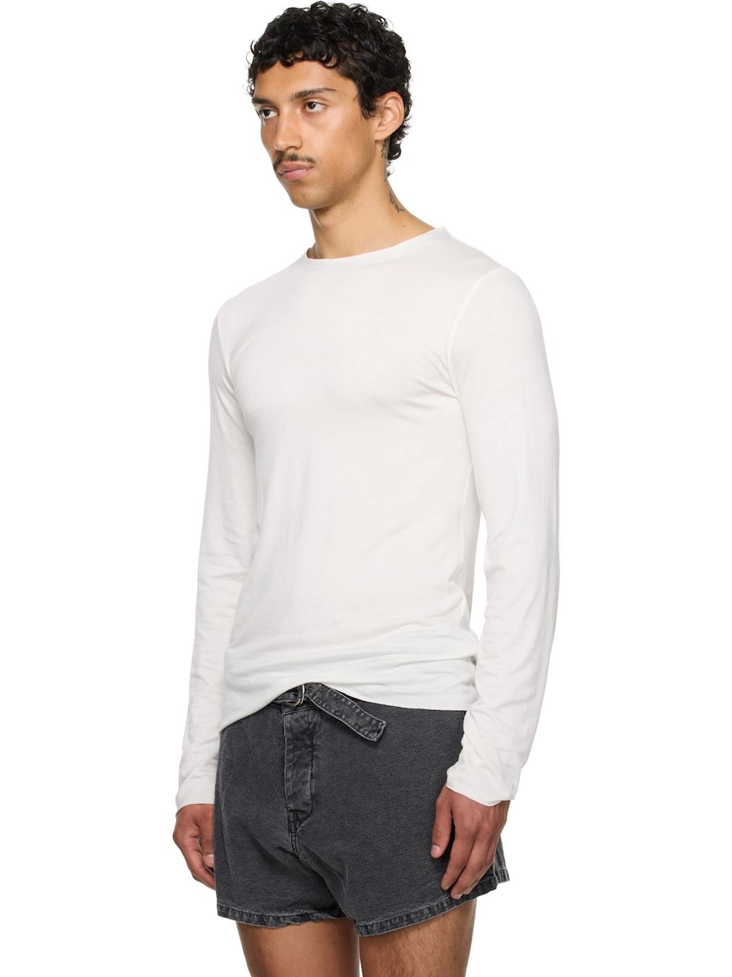 SSENSE Exclusive White Satin Trim Long Sleeve T-shirt - 4