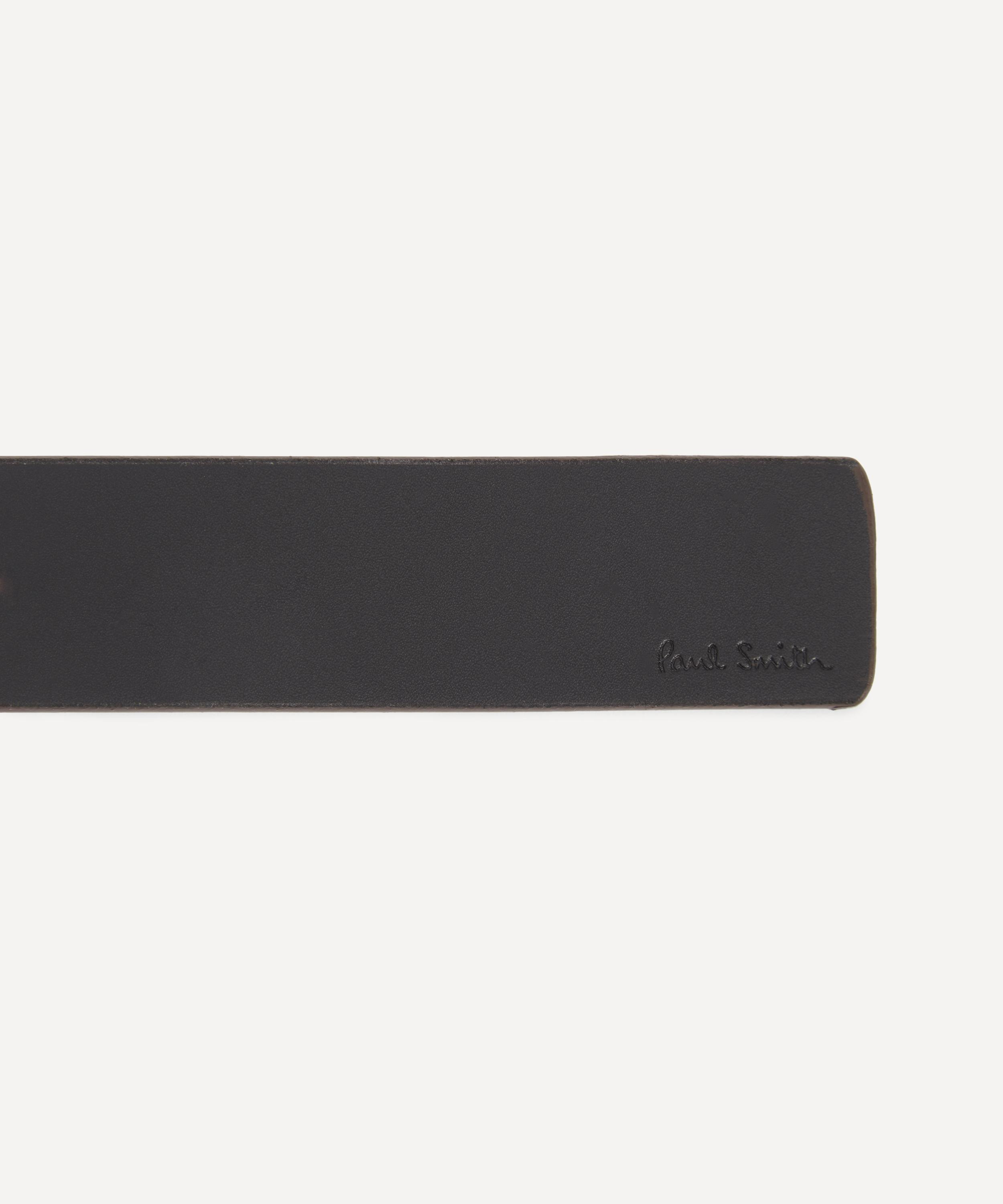 Black Leather Reversible Signature Stripe Belt - 3