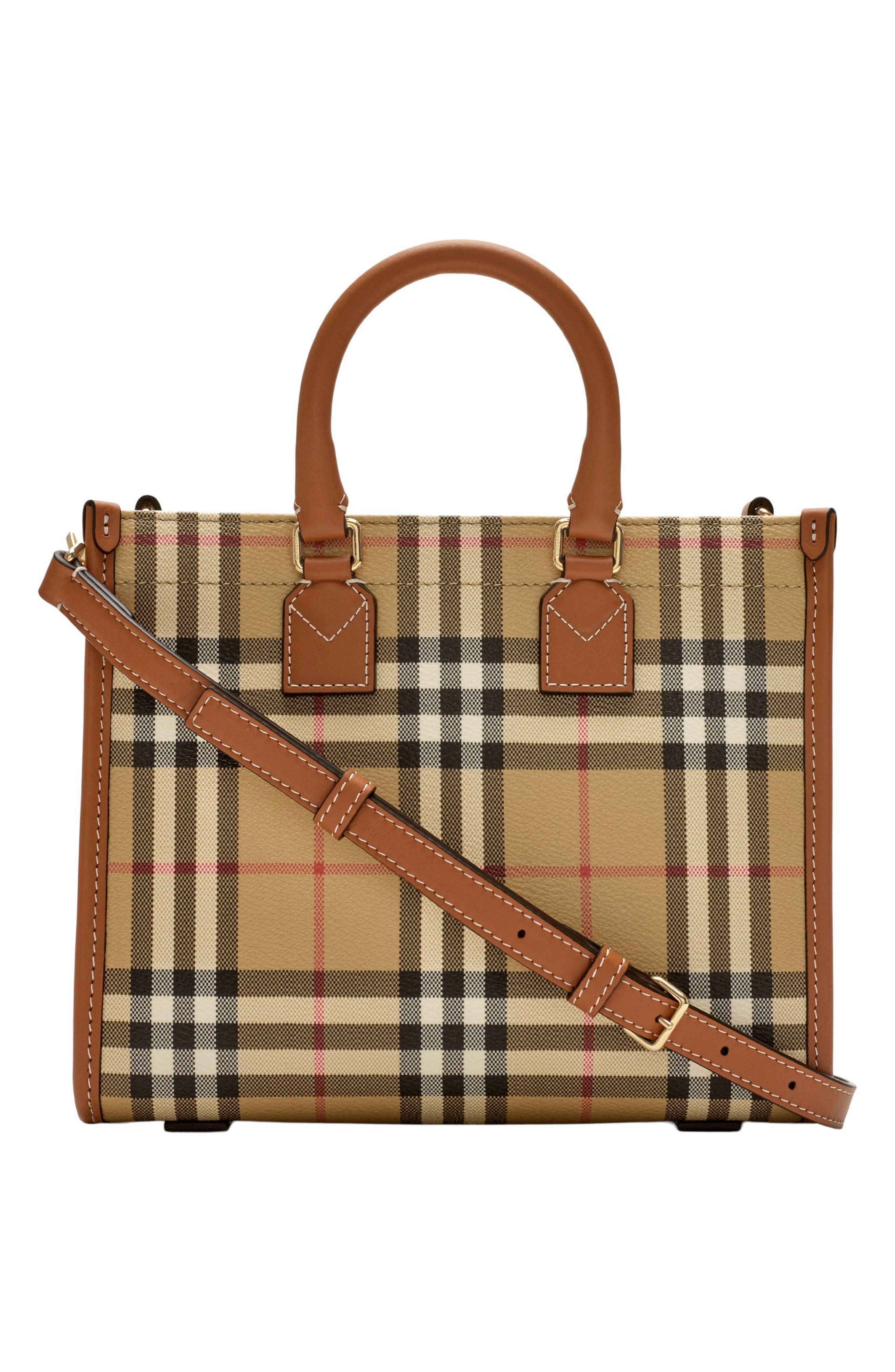burberry Mini Freya Check Canvas & Leather Tote in Vintage Check/briar Brown at Nordstrom - 3