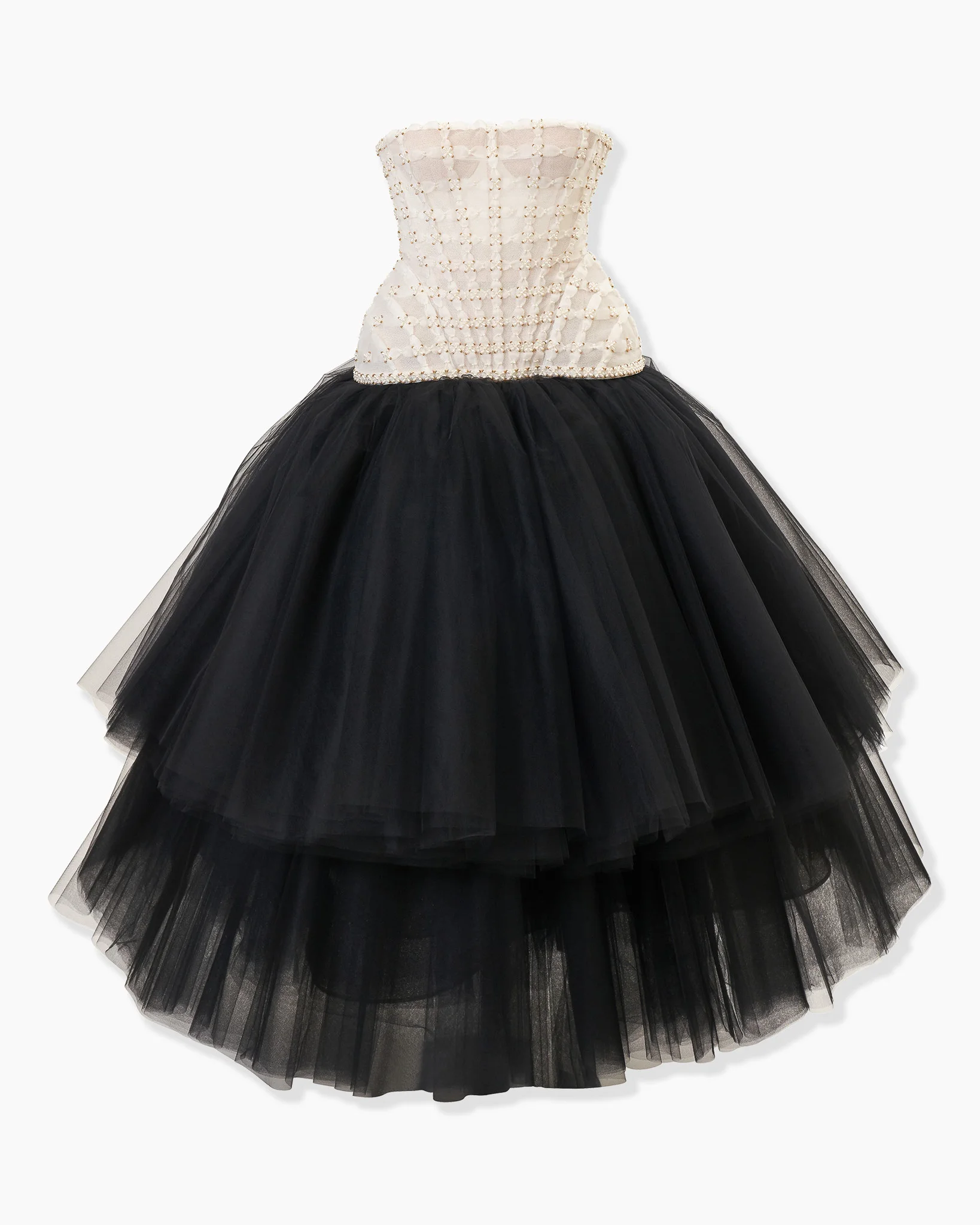 Pearl-Embroidered Stapless Midi Dress - 1