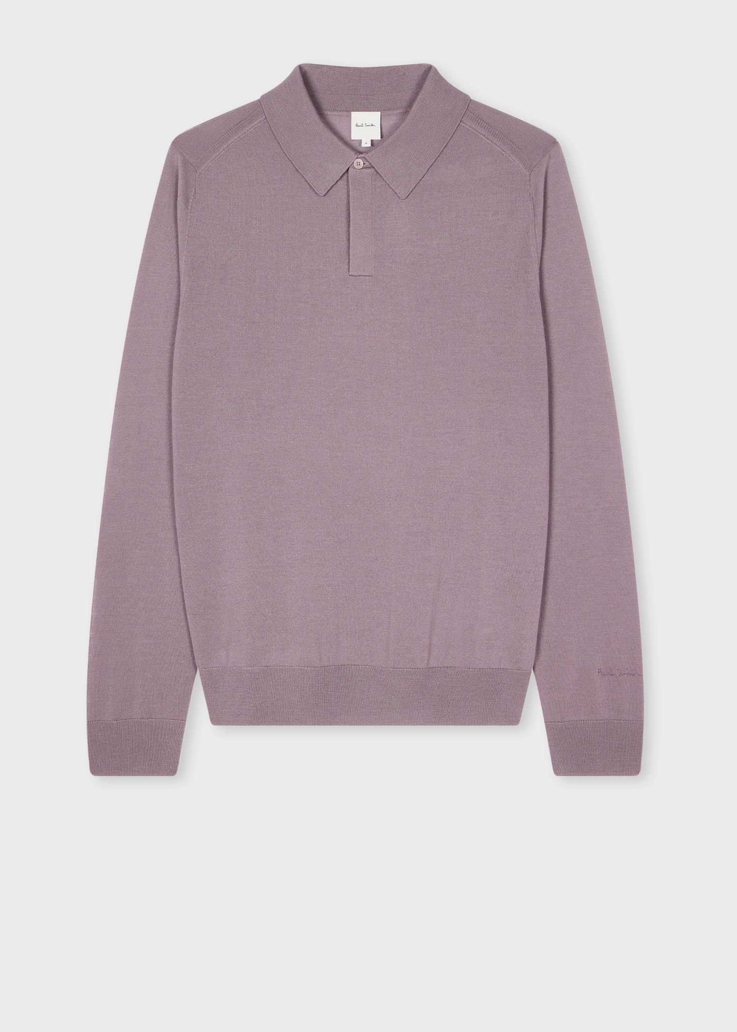 Mauve Merino Wool Knitted Long-Sleeve Polo Shirt - 1