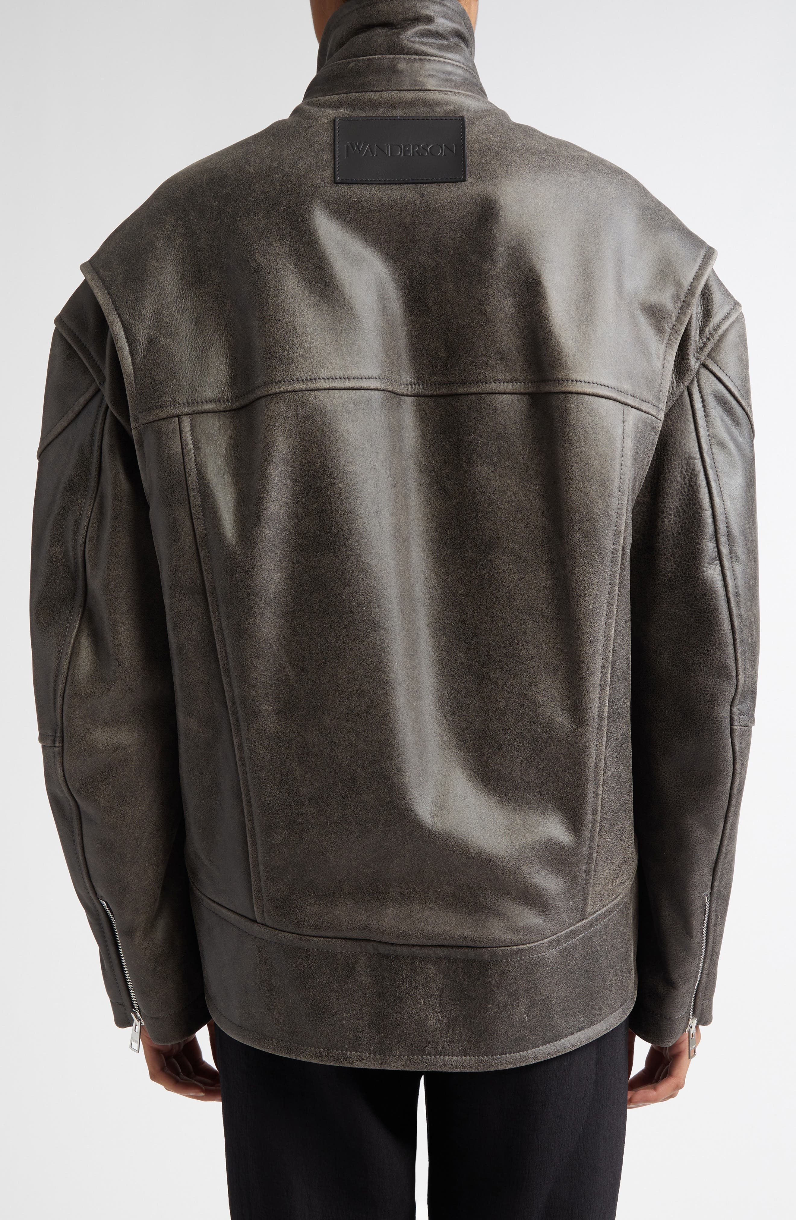 JW Anderson Asymmetric Hem Leather Jacket in Dark Brown at Nordstrom - 3