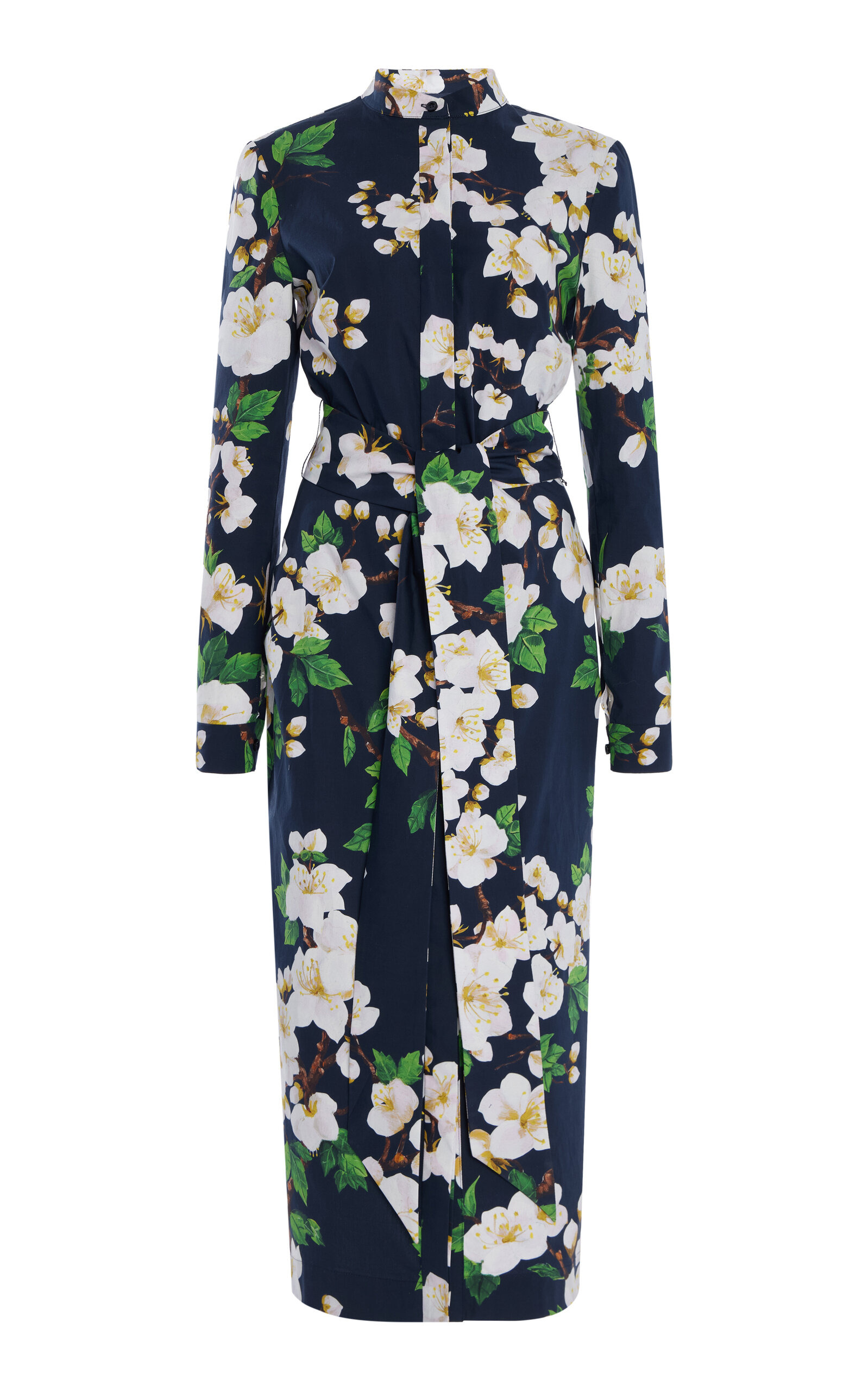 Tie-Detailed Cotton Poplin Midi Dress navy - 1