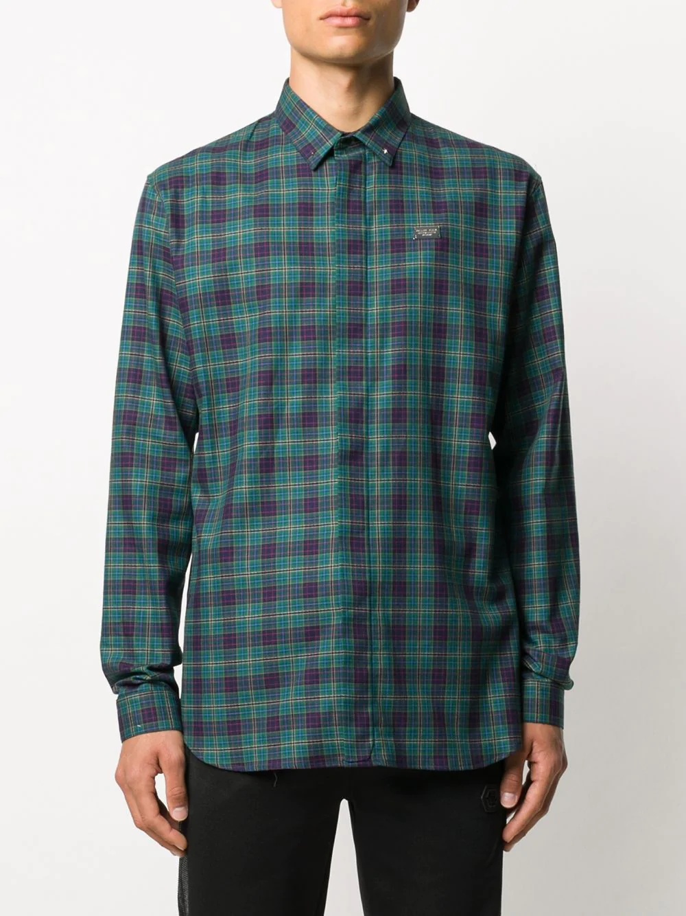 plaid logo print shirt - 3