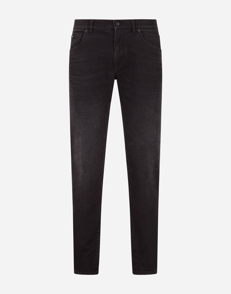 Washed black slim-fit stretch jeans - 3