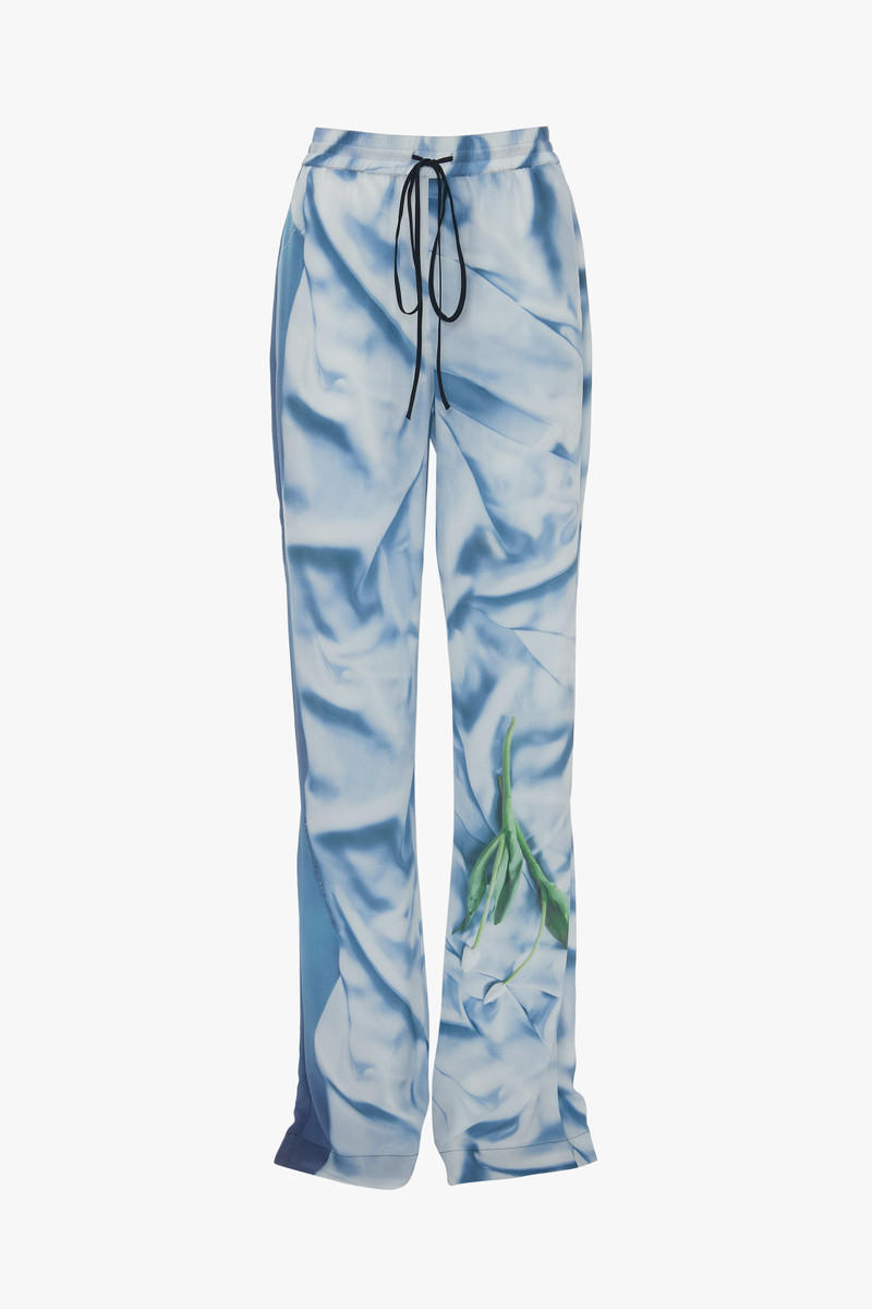 Pleat Detail Pyjama Trouser In Ice Blue Satin Flowers 1