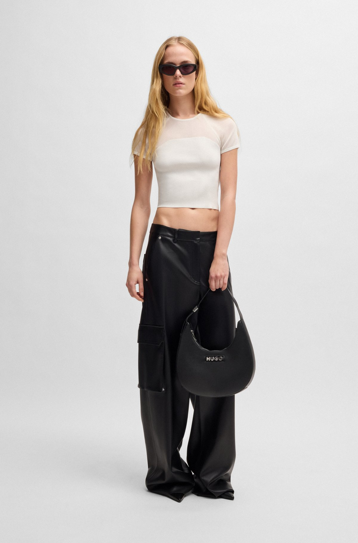 RIB-KNIT TOP WITH SHEER PANELS AND LOGO CHAIN - 3
