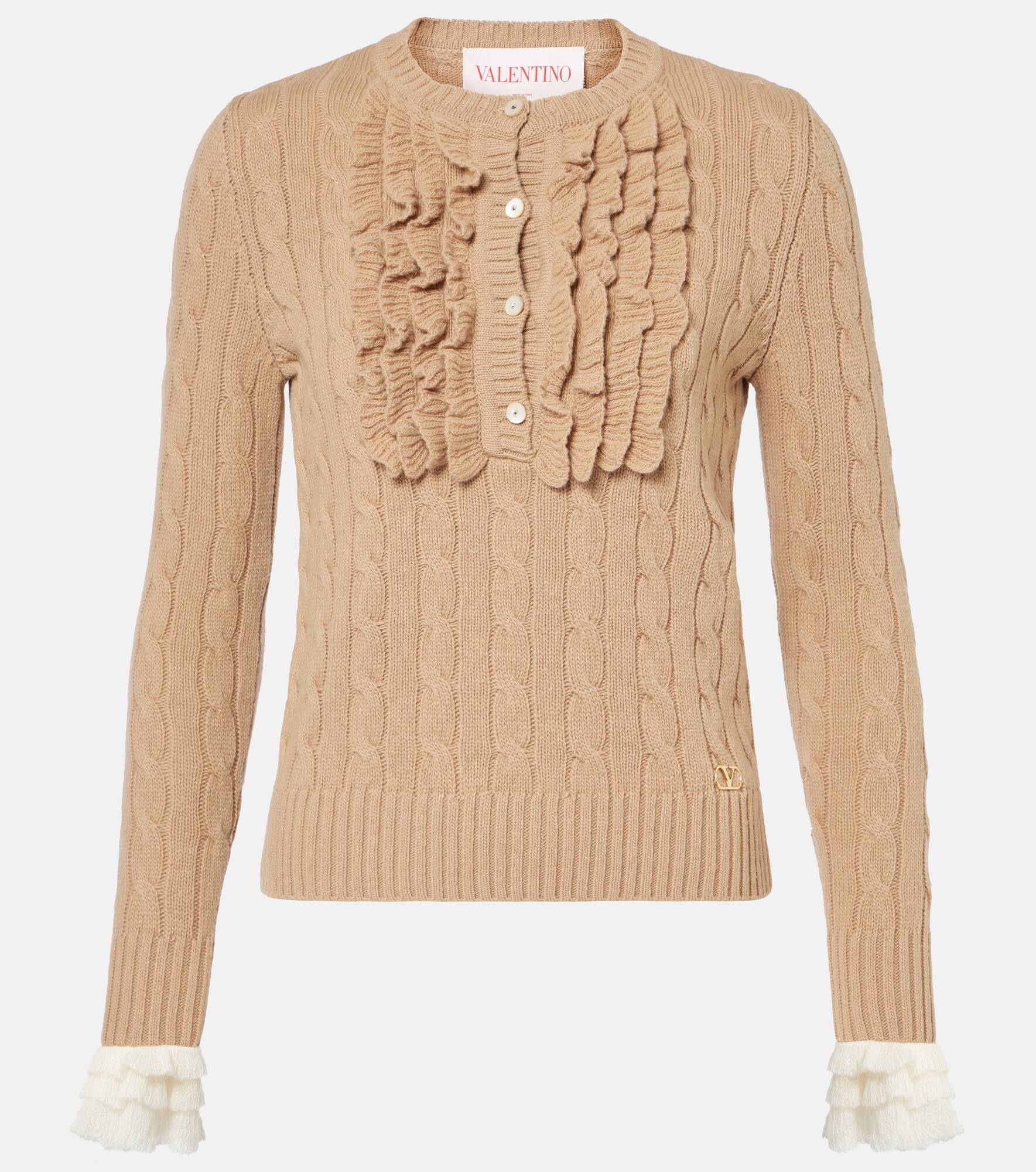 Ruffled cable-knit virgin wool sweater - 1