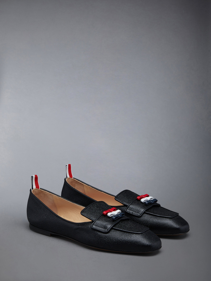 Thom Browne Black Pebble Grain Leather Flexible Leather Sole 3-Bow Loafer outlook