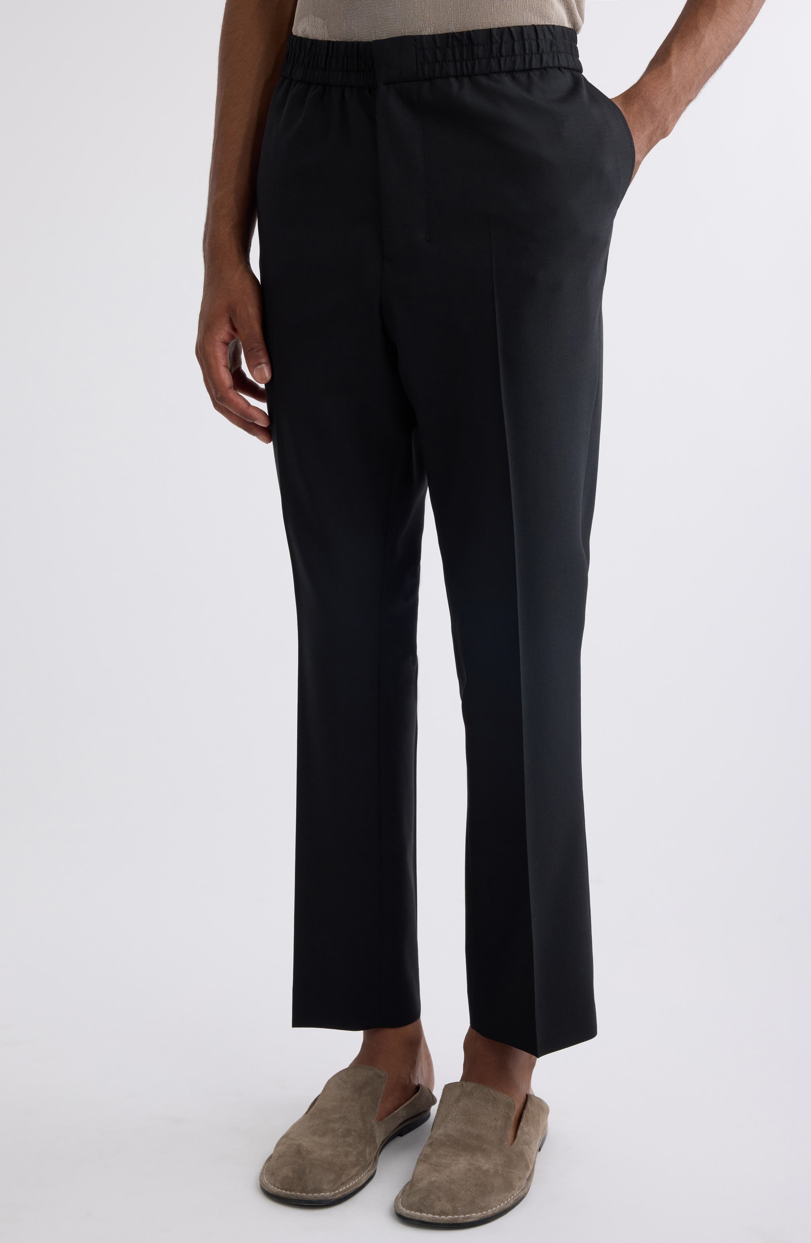 AMI PARIS Elastic Waist Virgin Wool Canvas Trousers in 001 Black/001 at Nordstrom - 5