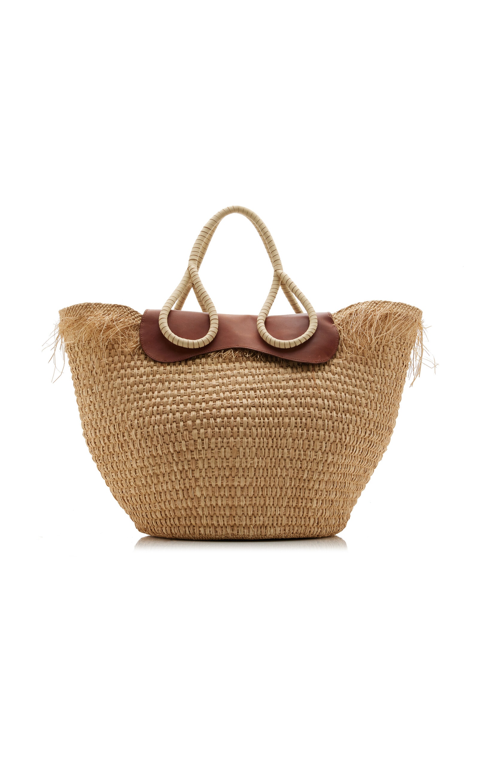 Leather-Trimmed Palm Tote Bag neutral - 5