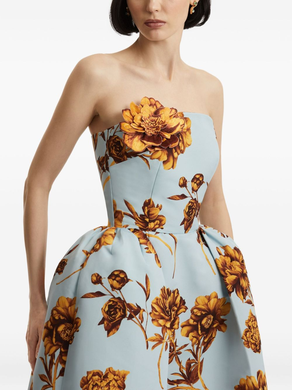 floral-print strapless gown - 5