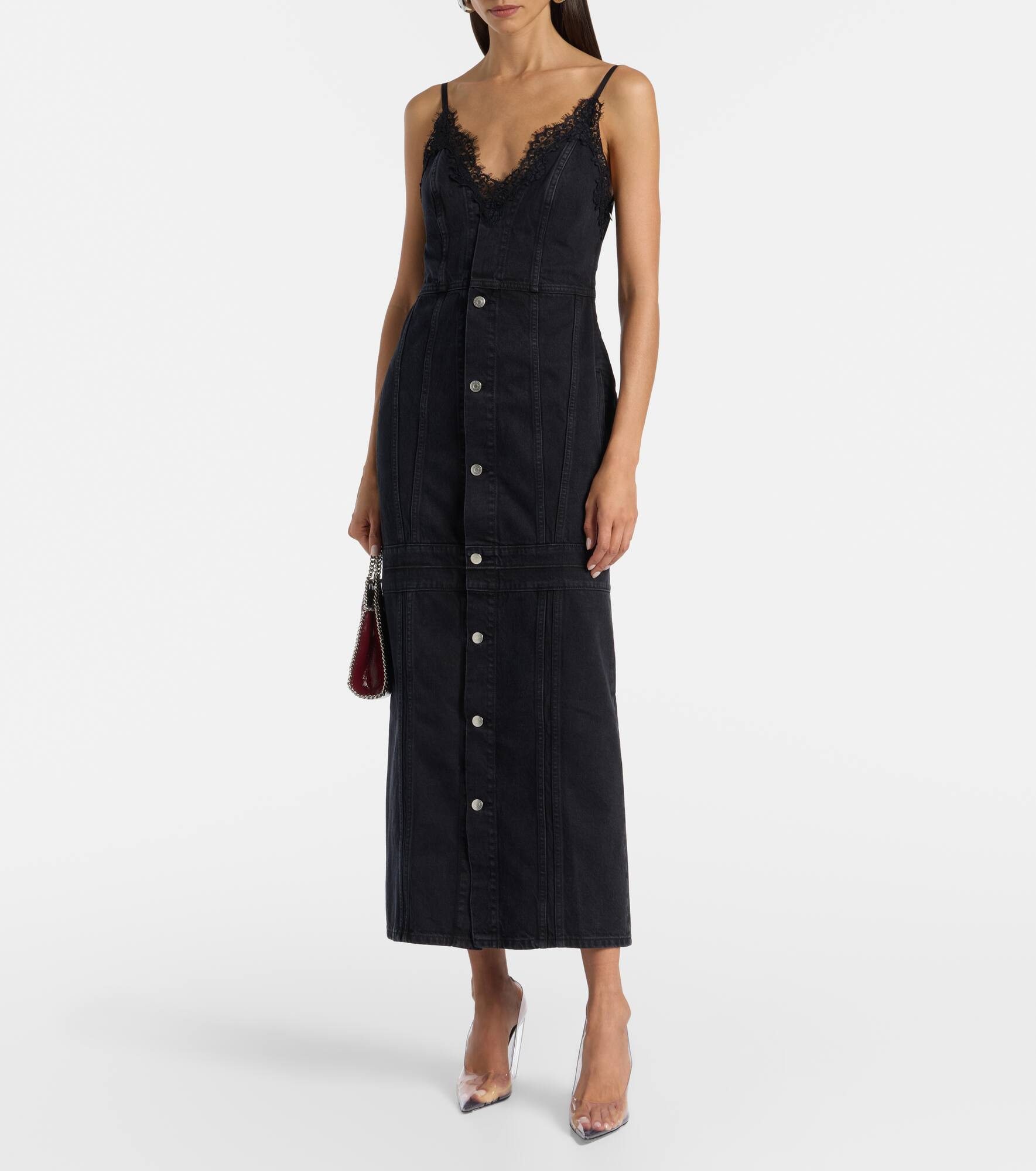 Lace-trimmed denim maxi dress - 2