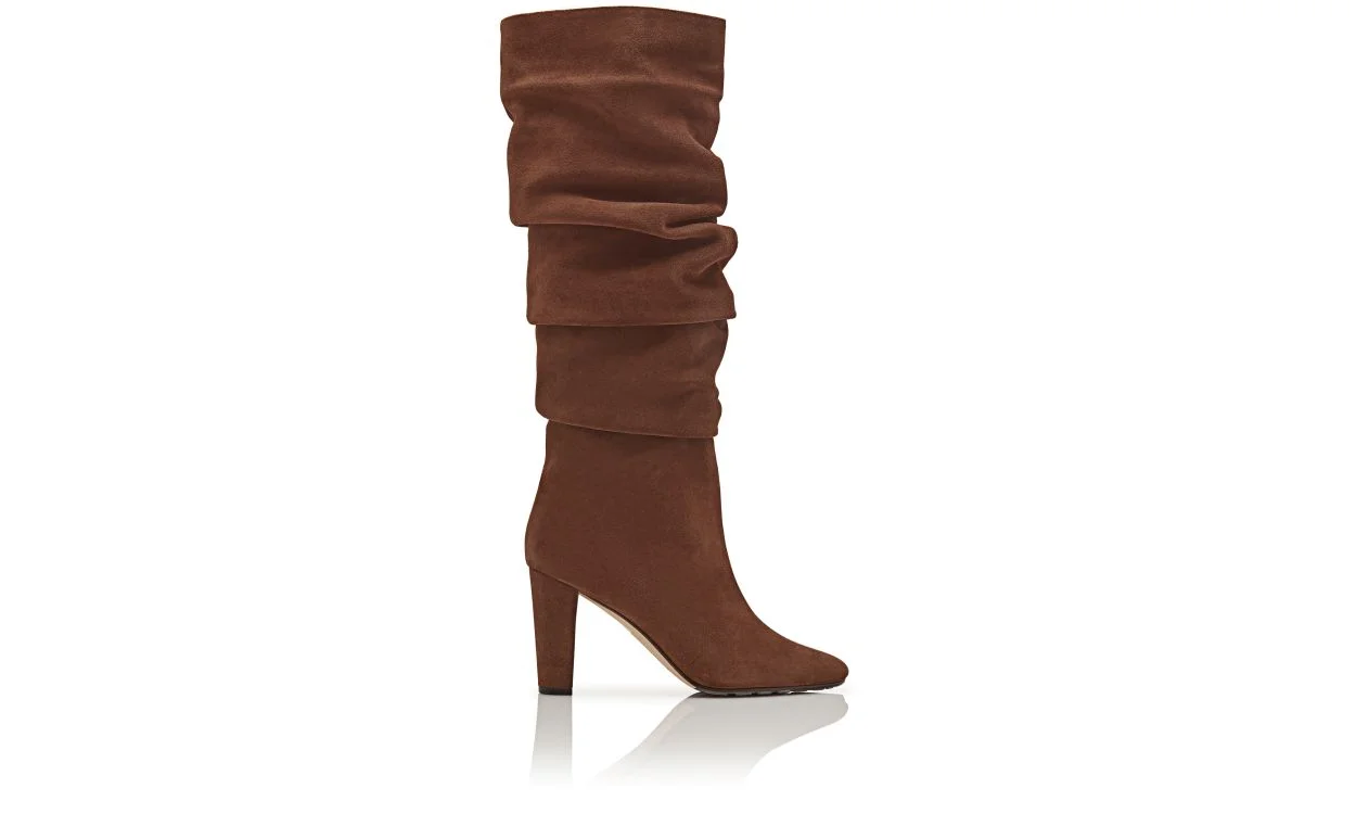 Brown Suede Knee High Boots - 1