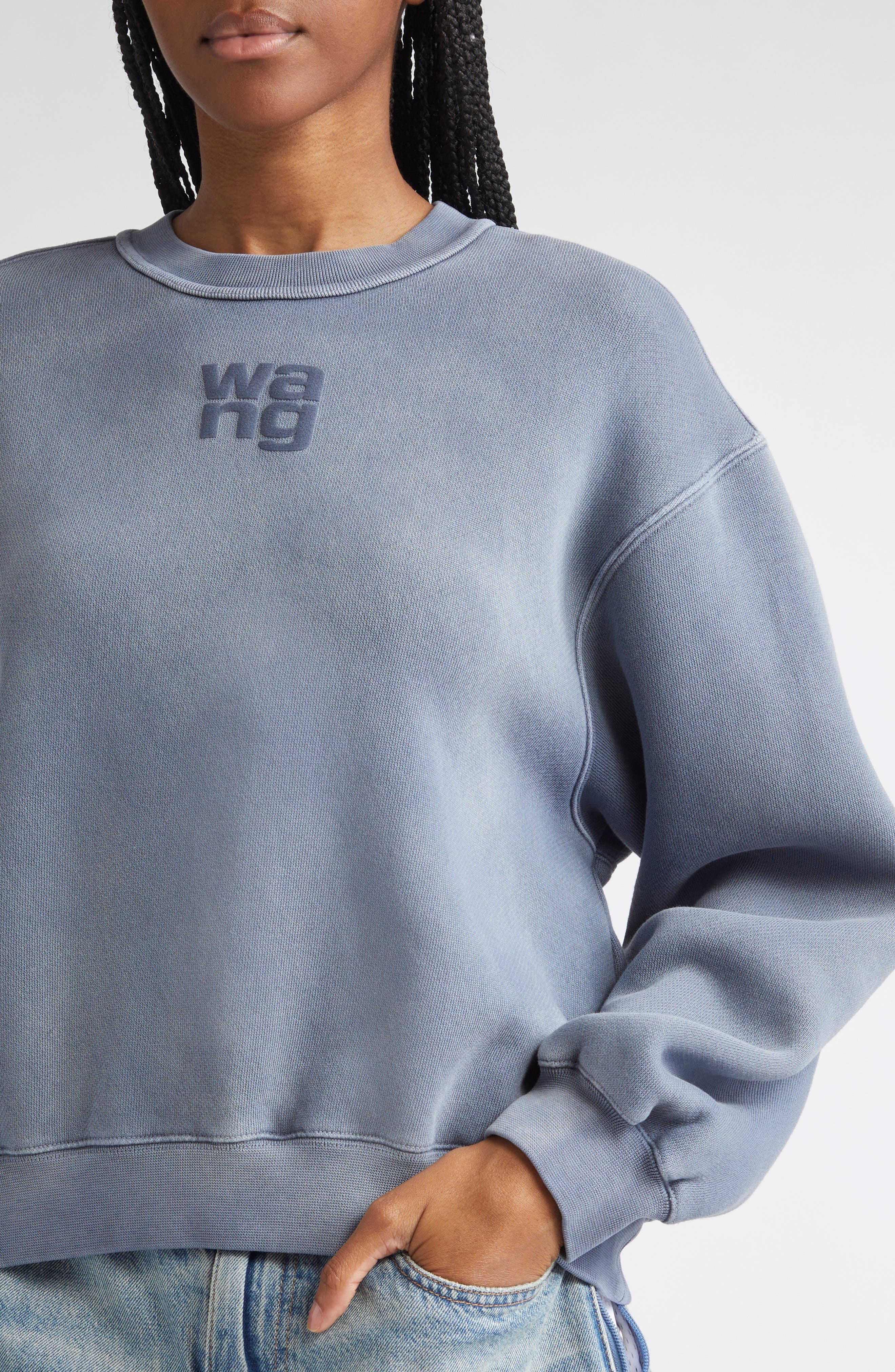 Alexander Wang Essential Logo Cotton Blend Sweatshirt in Washed Blue Ink at Nordstrom - 5