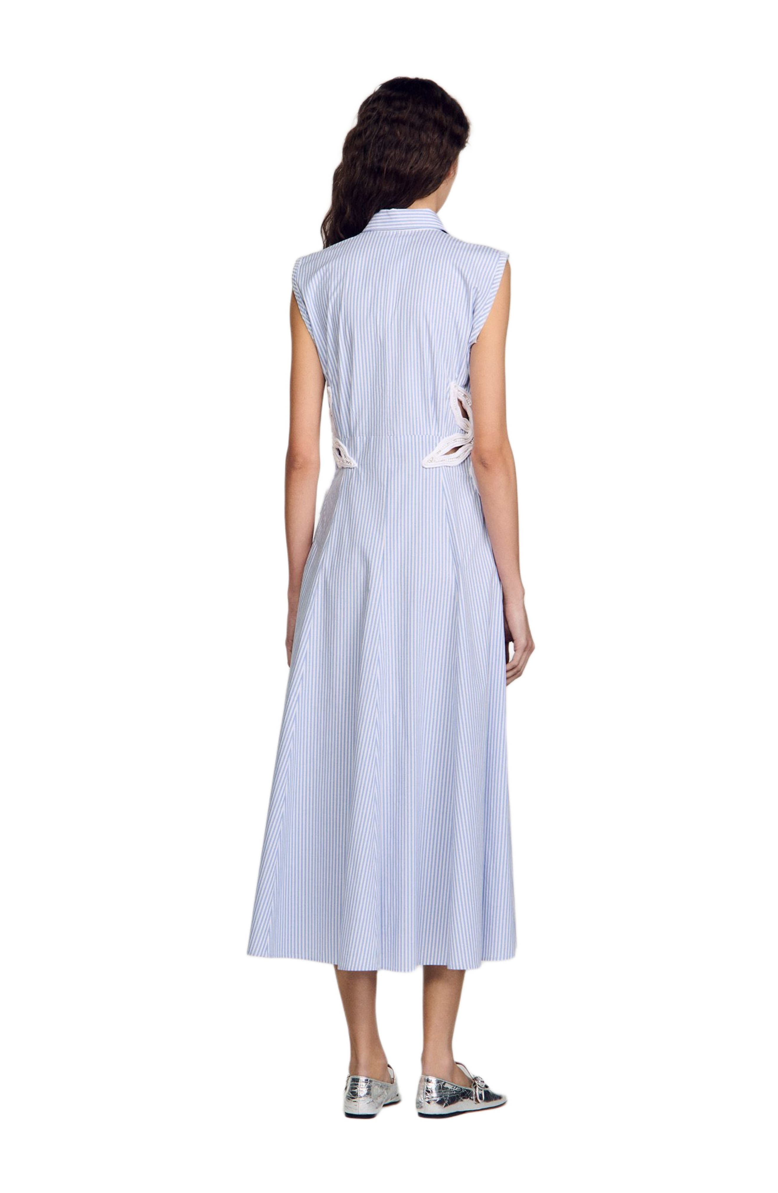 SANDRO Stripy embroidered maxi dress in Sky Blue at Nordstrom - 2