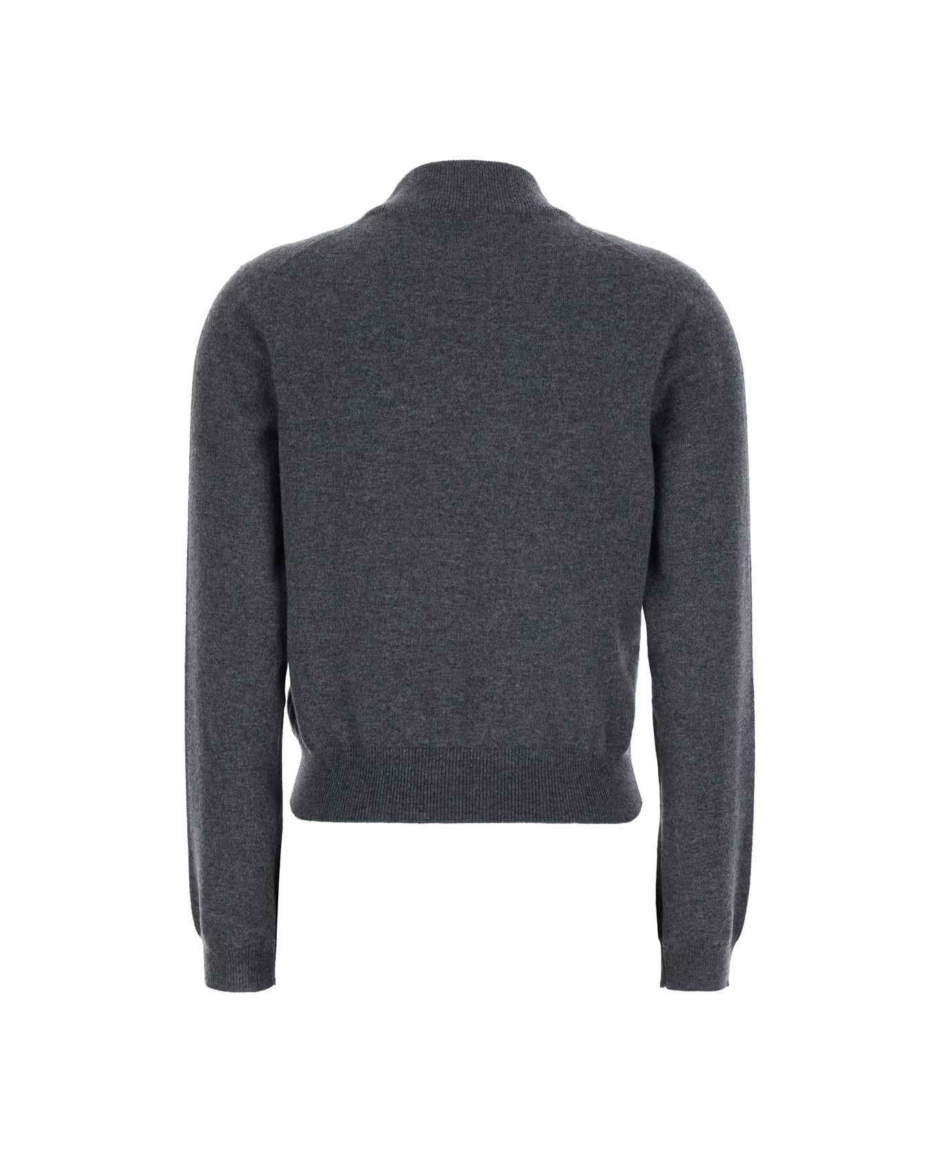 Grey Sweater With Mock Neck And Monil Detail On The Front In Cashmere Woman - 2