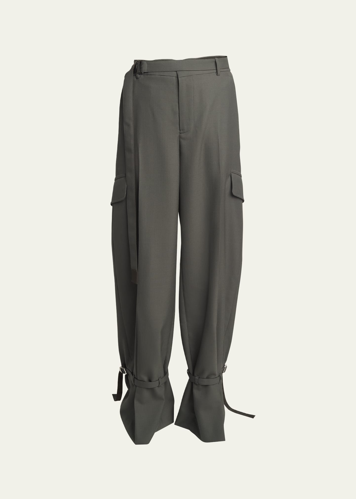 Belted Tapered Cargo Wool Suiting Pants - 1