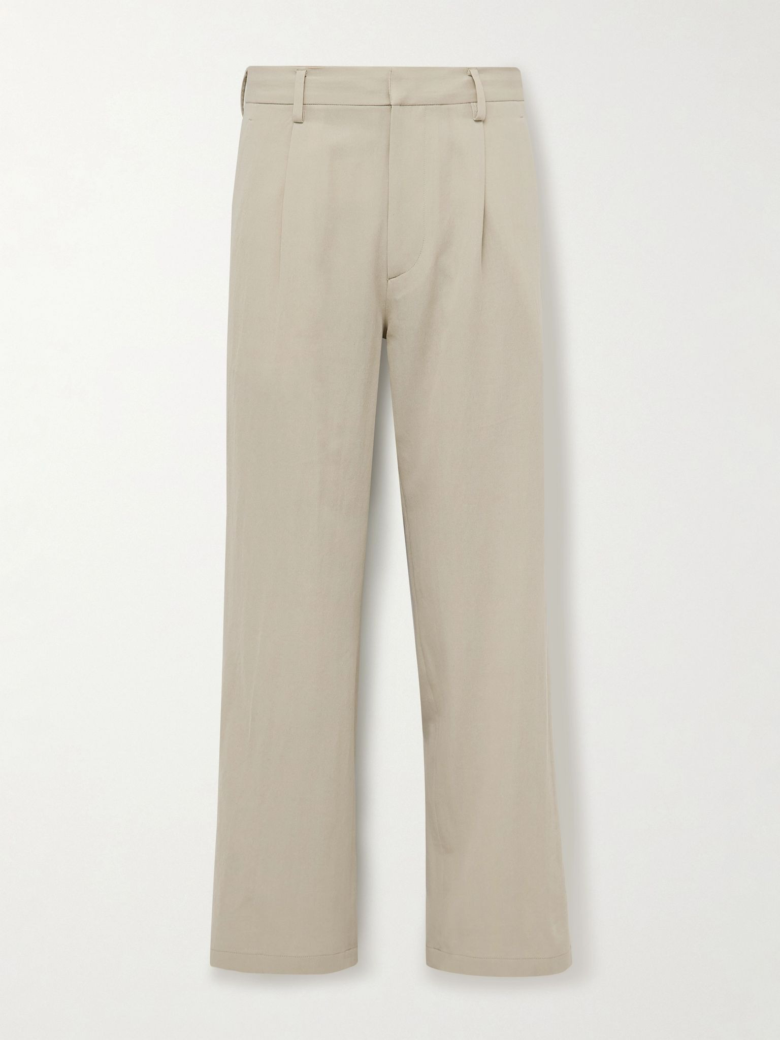 Straight-Leg Pleated Cotton and Wool-Blend Gabardine Trousers Beige - 1