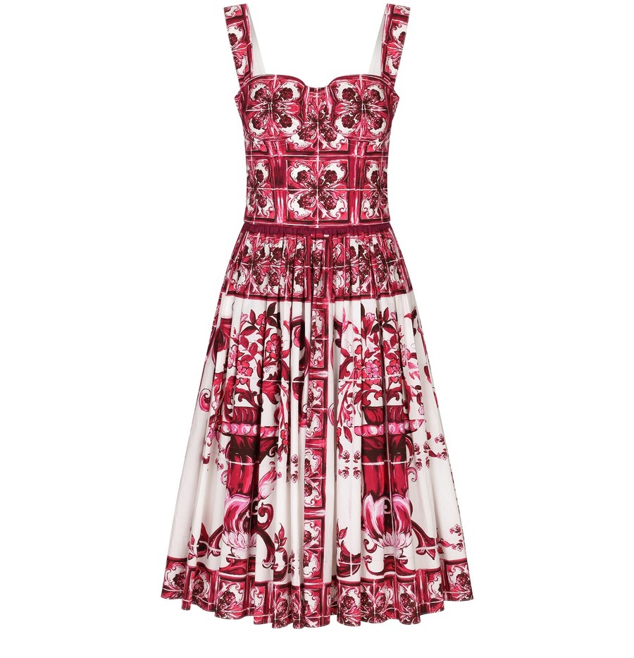 Bustier midi dress in majolica-print poplin - 1